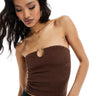 ASOS DESIGN shirred bandeau top with ring detail in chocolate