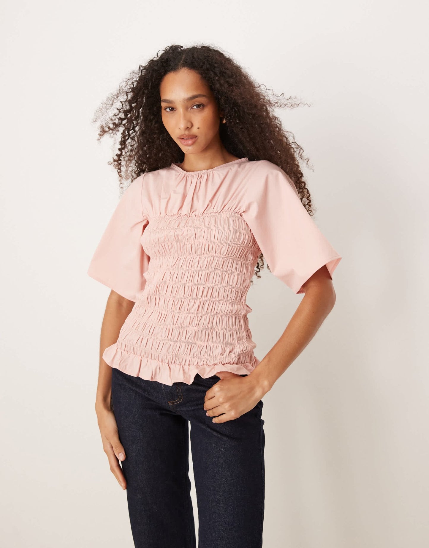 ASOS DESIGN shirred body top in peach pink - ASOS Sample Sale EU Store