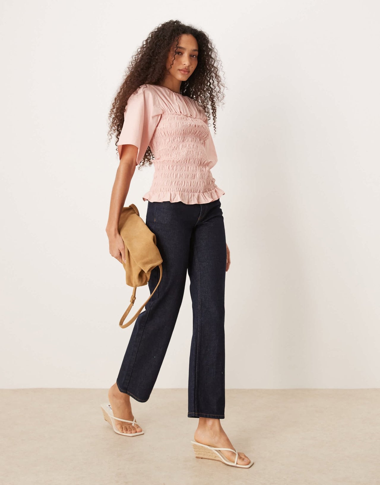 ASOS DESIGN shirred body top in peach pink - ASOS Sample Sale EU Store