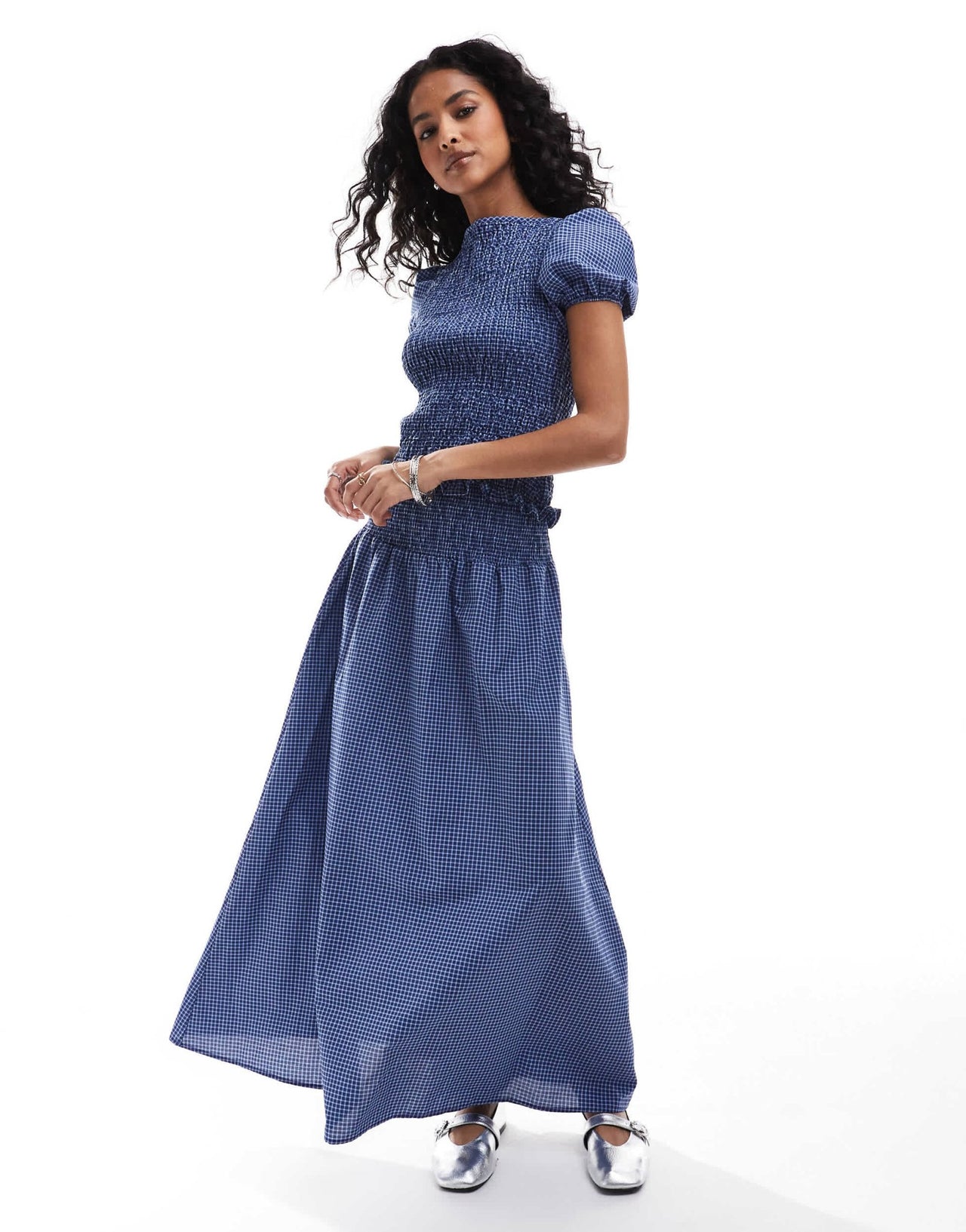ASOS DESIGN shirred maxi skirt co ord in blue check - ASOS Sample Sale EU Store