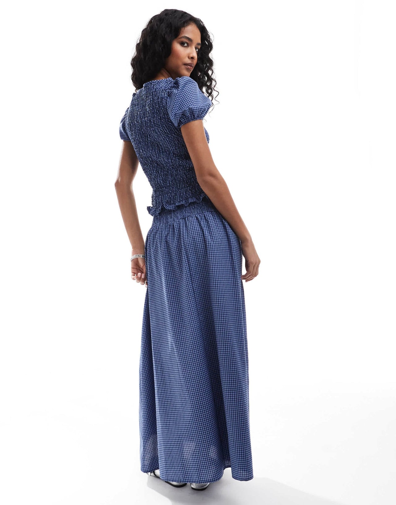 ASOS DESIGN shirred maxi skirt co ord in blue check - ASOS Sample Sale EU Store