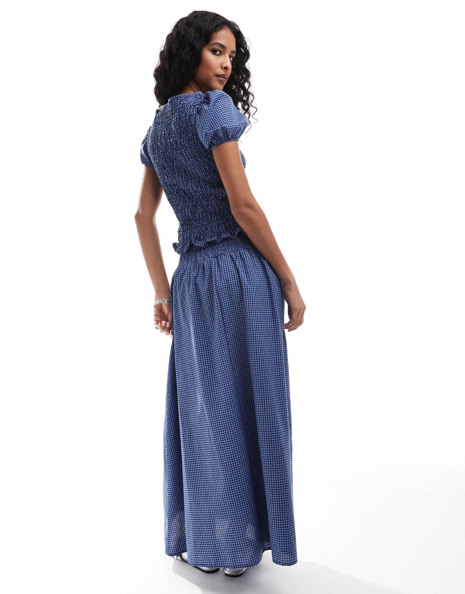 ASOS DESIGN shirred maxi skirt co ord in blue check - ASOS Sample Sale EU Store