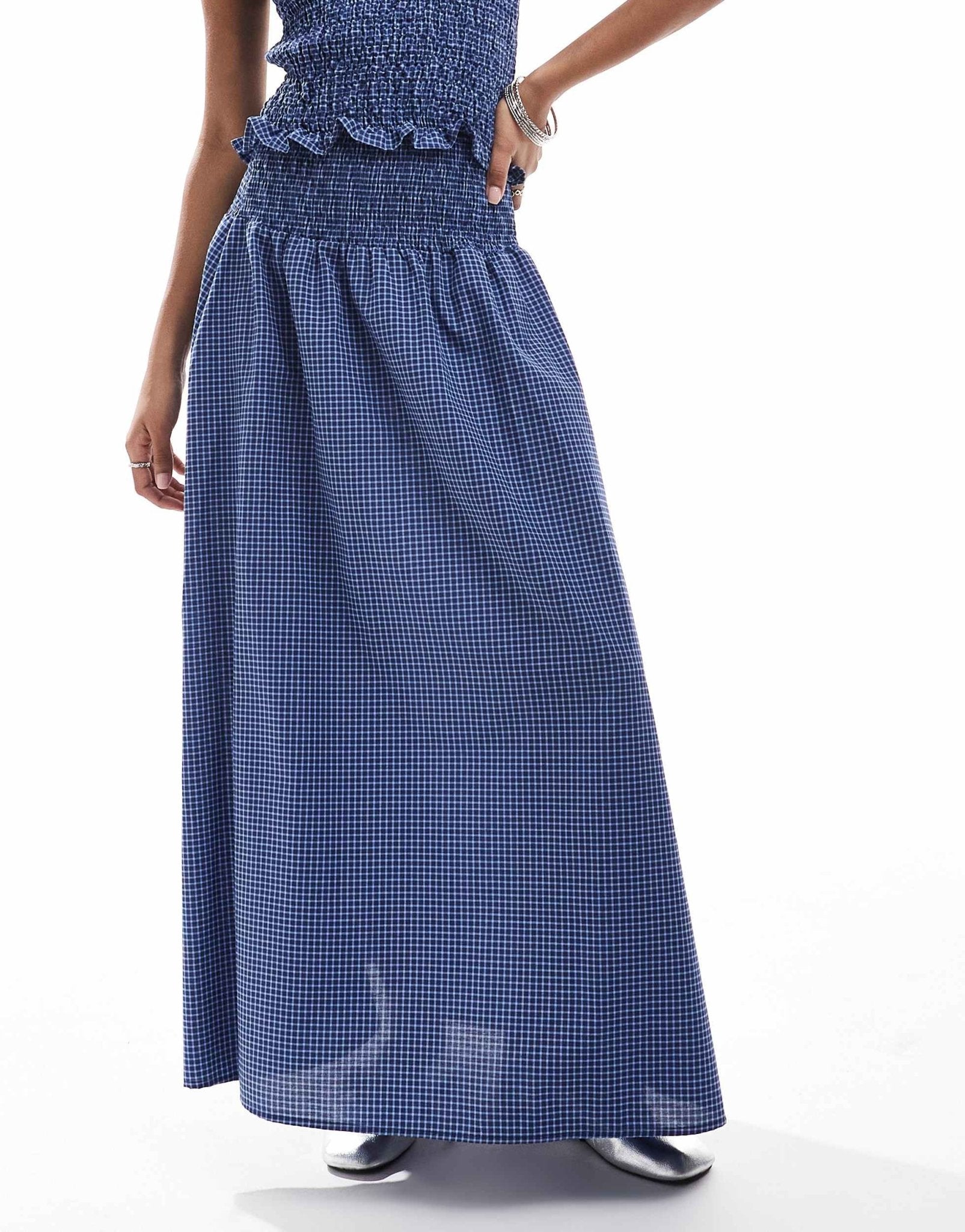 ASOS DESIGN shirred maxi skirt co ord in blue check - ASOS Sample Sale EU Store
