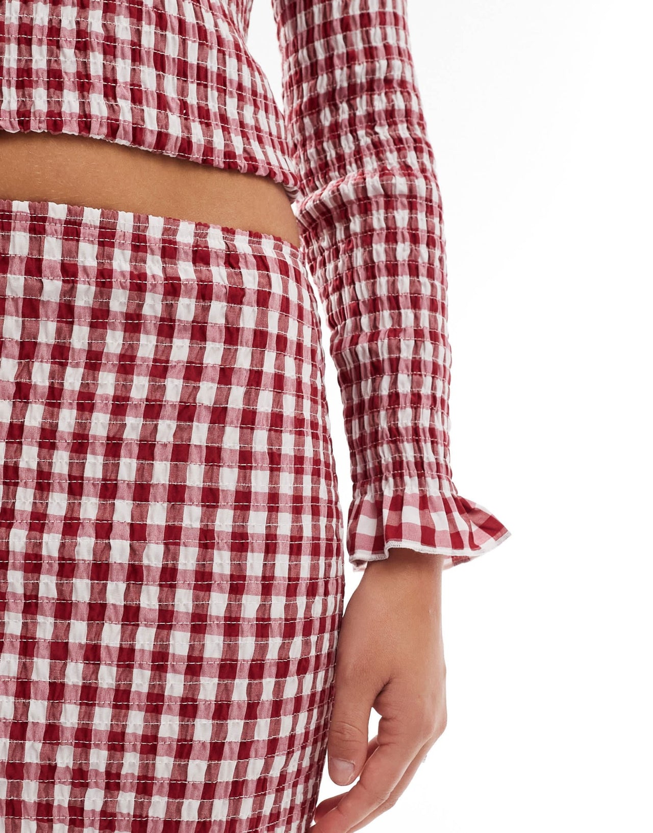 ASOS DESIGN shirred mini skirt co ord in red gingham - ASOS Sample Sale EU Store