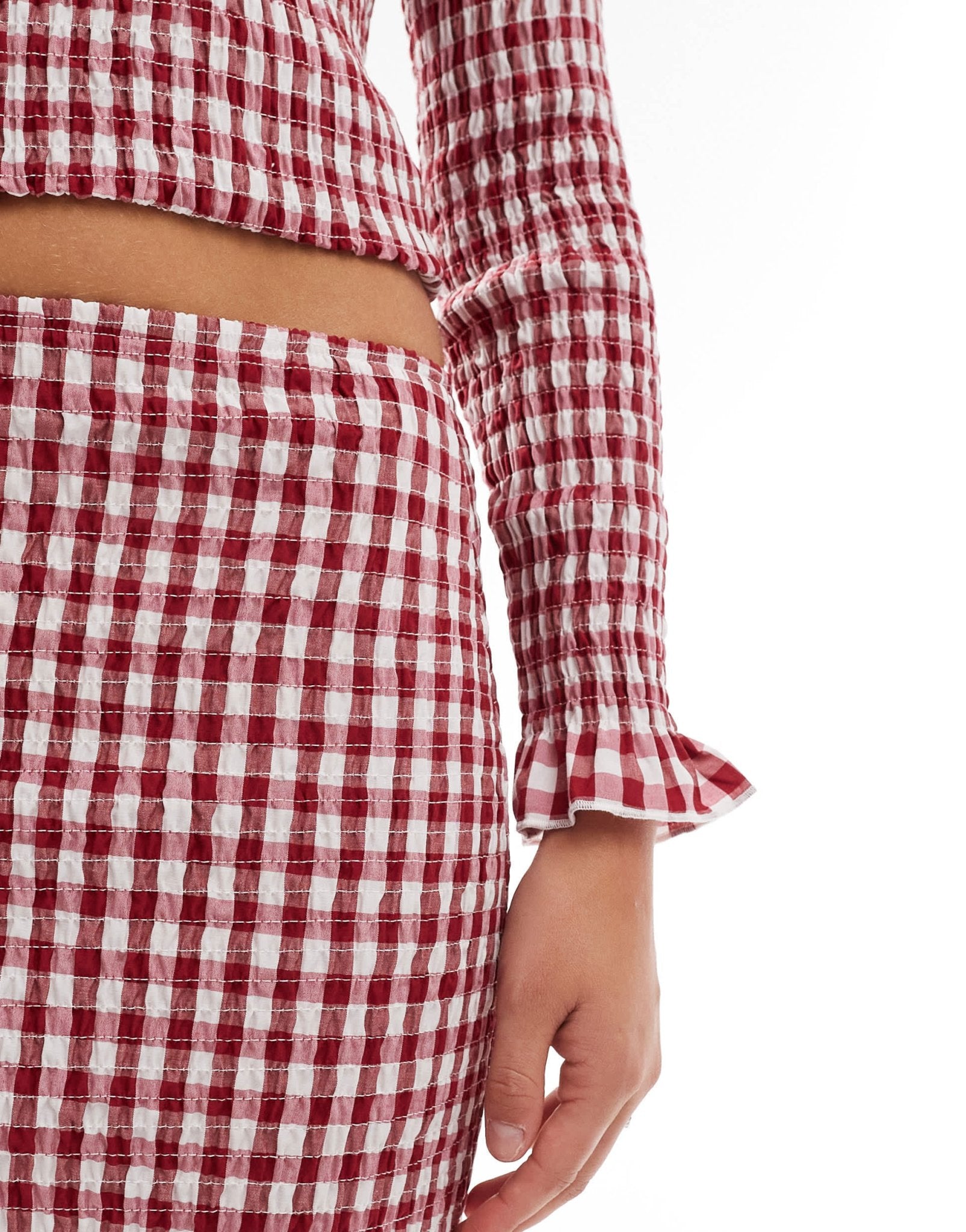 ASOS DESIGN shirred mini skirt co ord in red gingham - ASOS Sample Sale EU Store