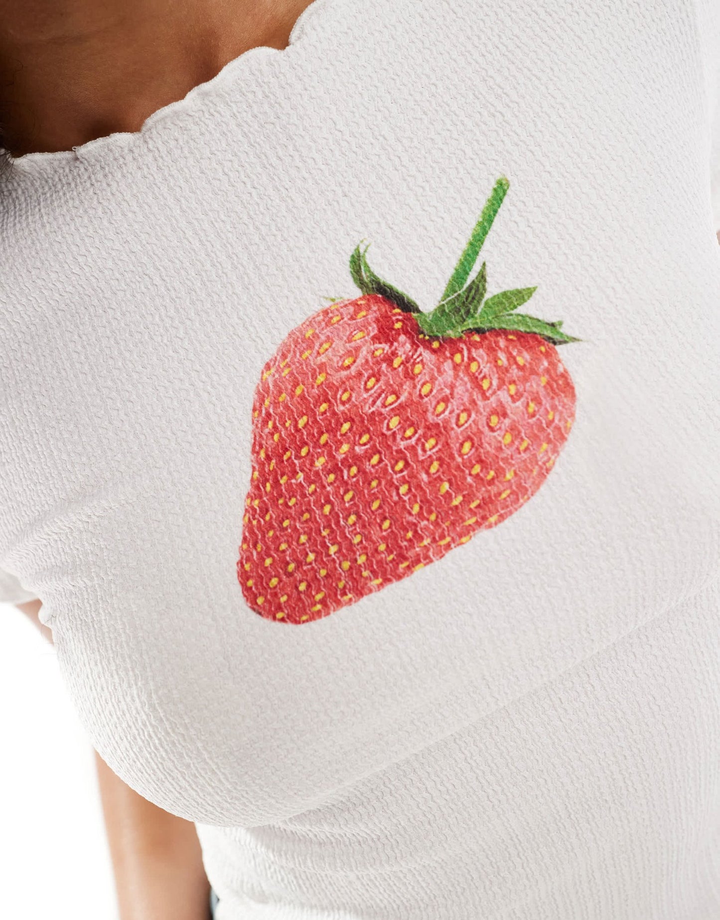 ASOS DESIGN shirred top with strawberry graphic in ivory - ASOS Sample Sale EU Store