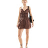 ASOS DESIGN shirred waist tie detail playsuit in chocolate