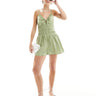 ASOS DESIGN shirred waist tie detail playsuit in khaki