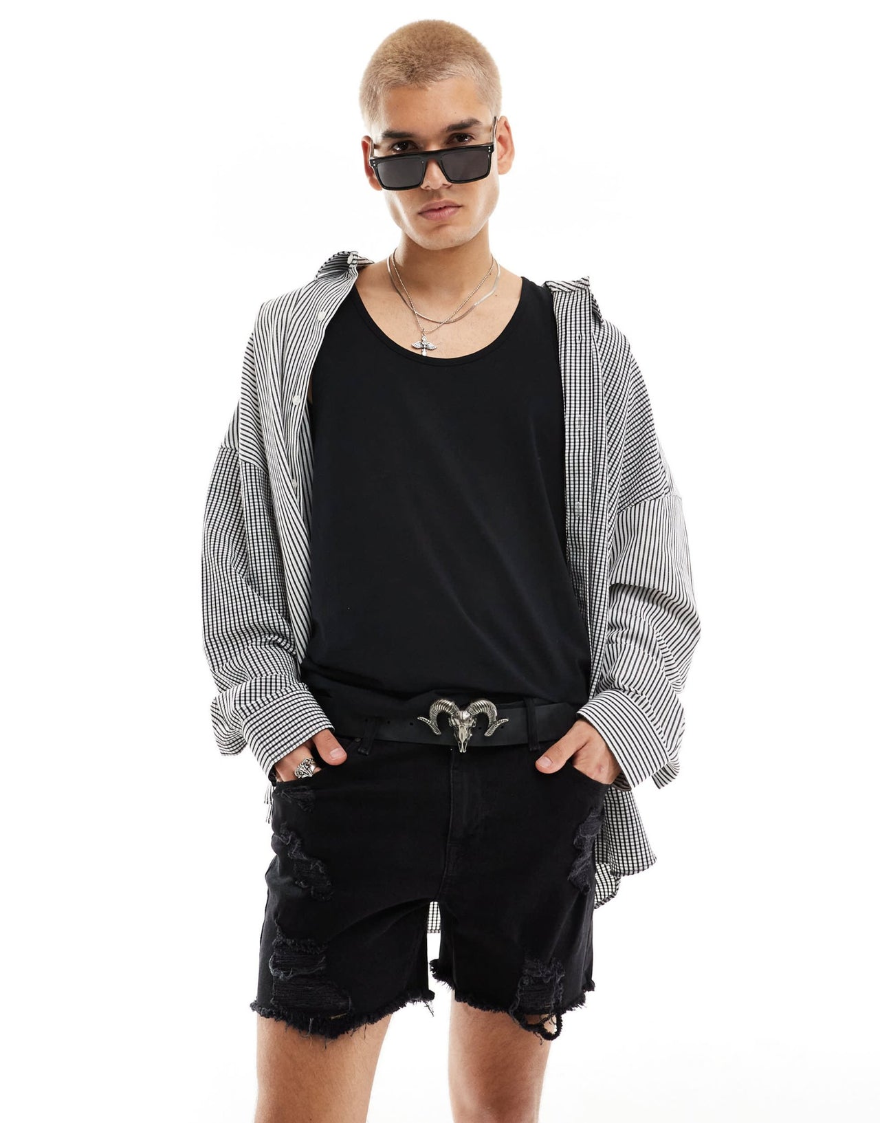 ASOS DESIGN short length denim shorts with abrasions in black - ASOS Sample Sale EU Store