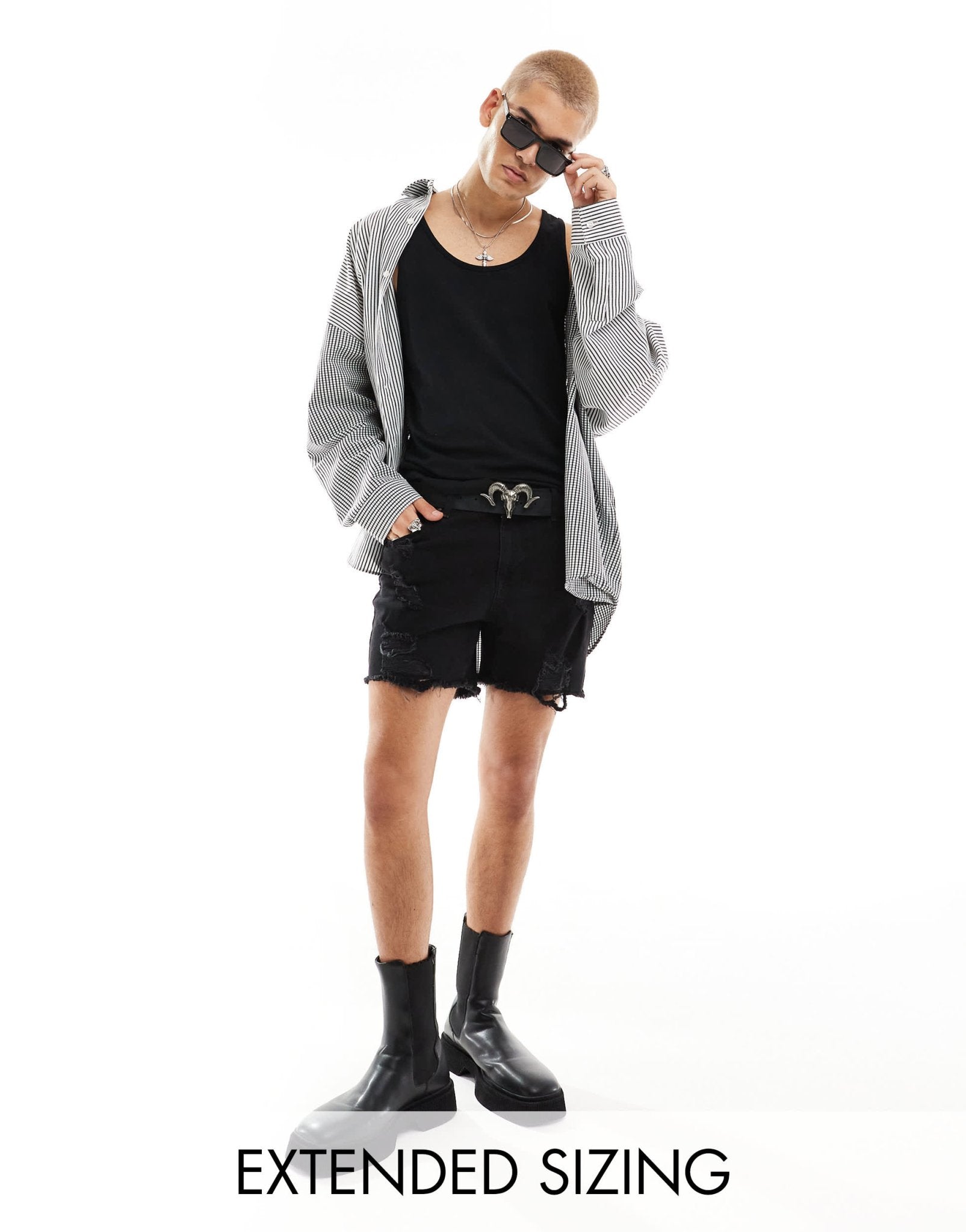ASOS DESIGN short length denim shorts with abrasions in black - ASOS Sample Sale EU Store