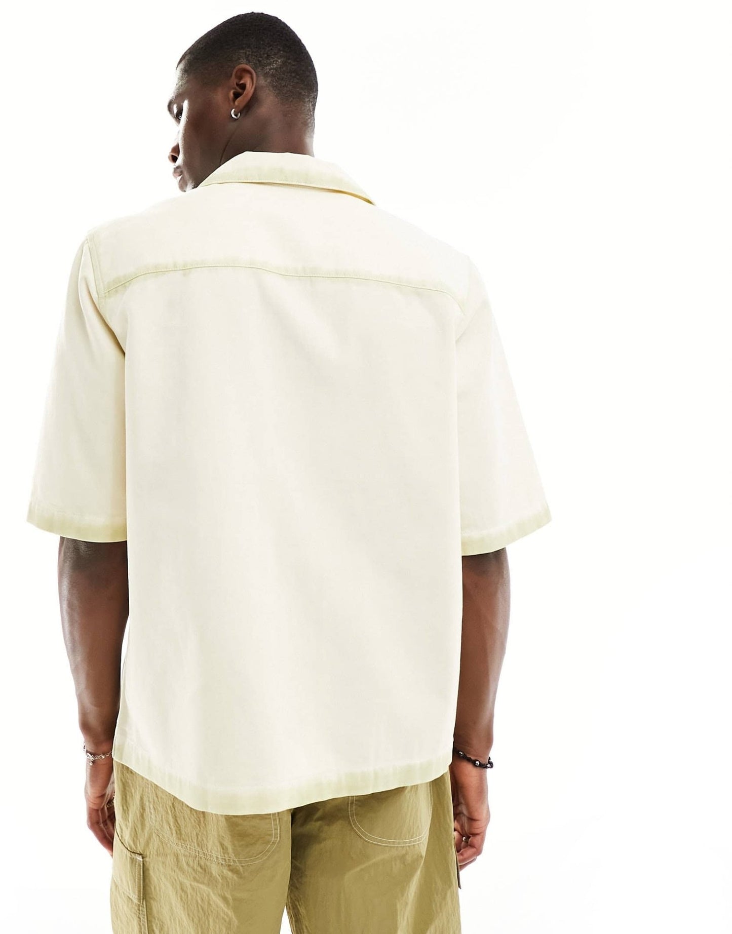 ASOS DESIGN short sleeve boxy relaxed revere denim shirt with in ecru - ASOS Sample Sale EU Store