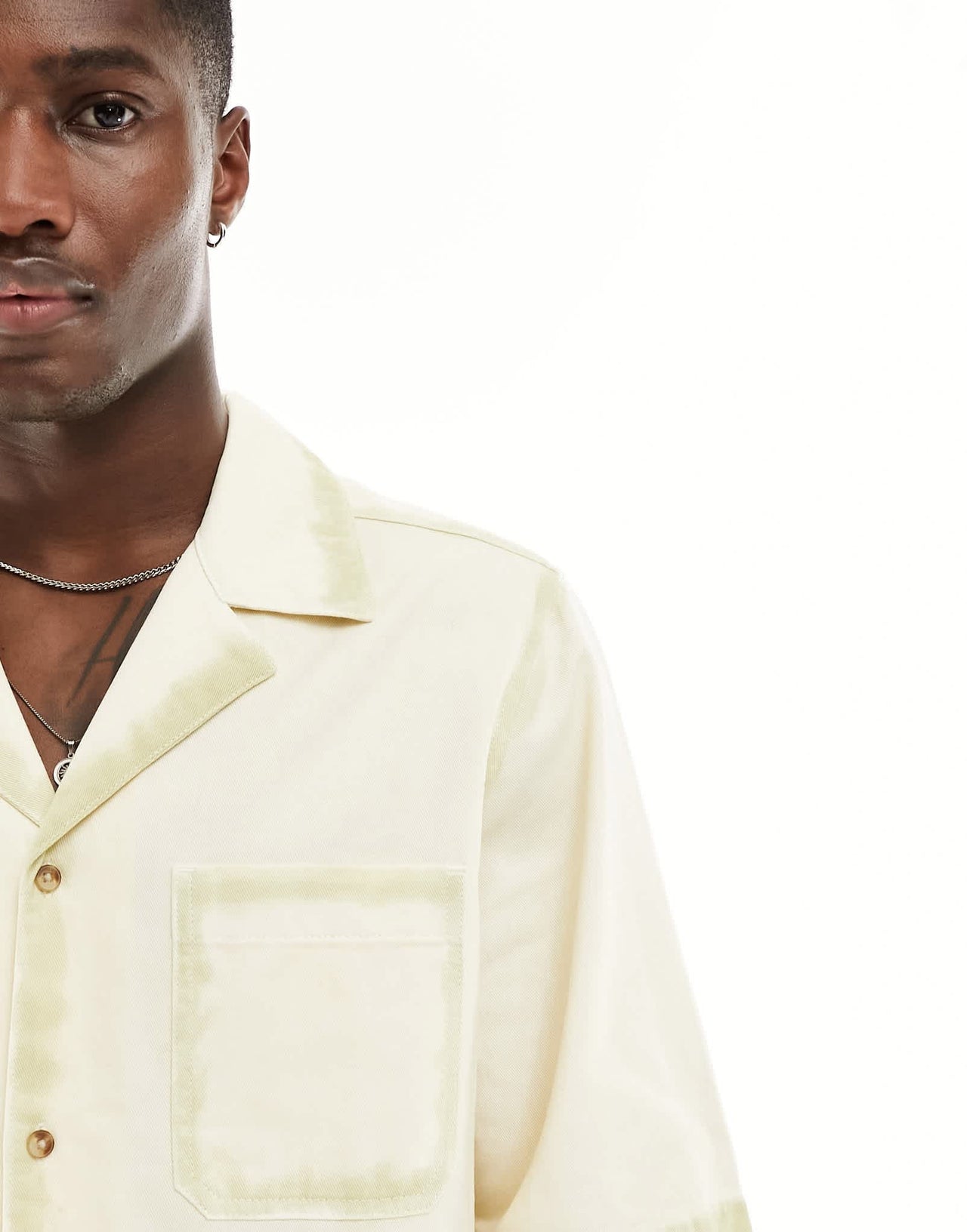 ASOS DESIGN short sleeve boxy relaxed revere denim shirt with in ecru - ASOS Sample Sale EU Store