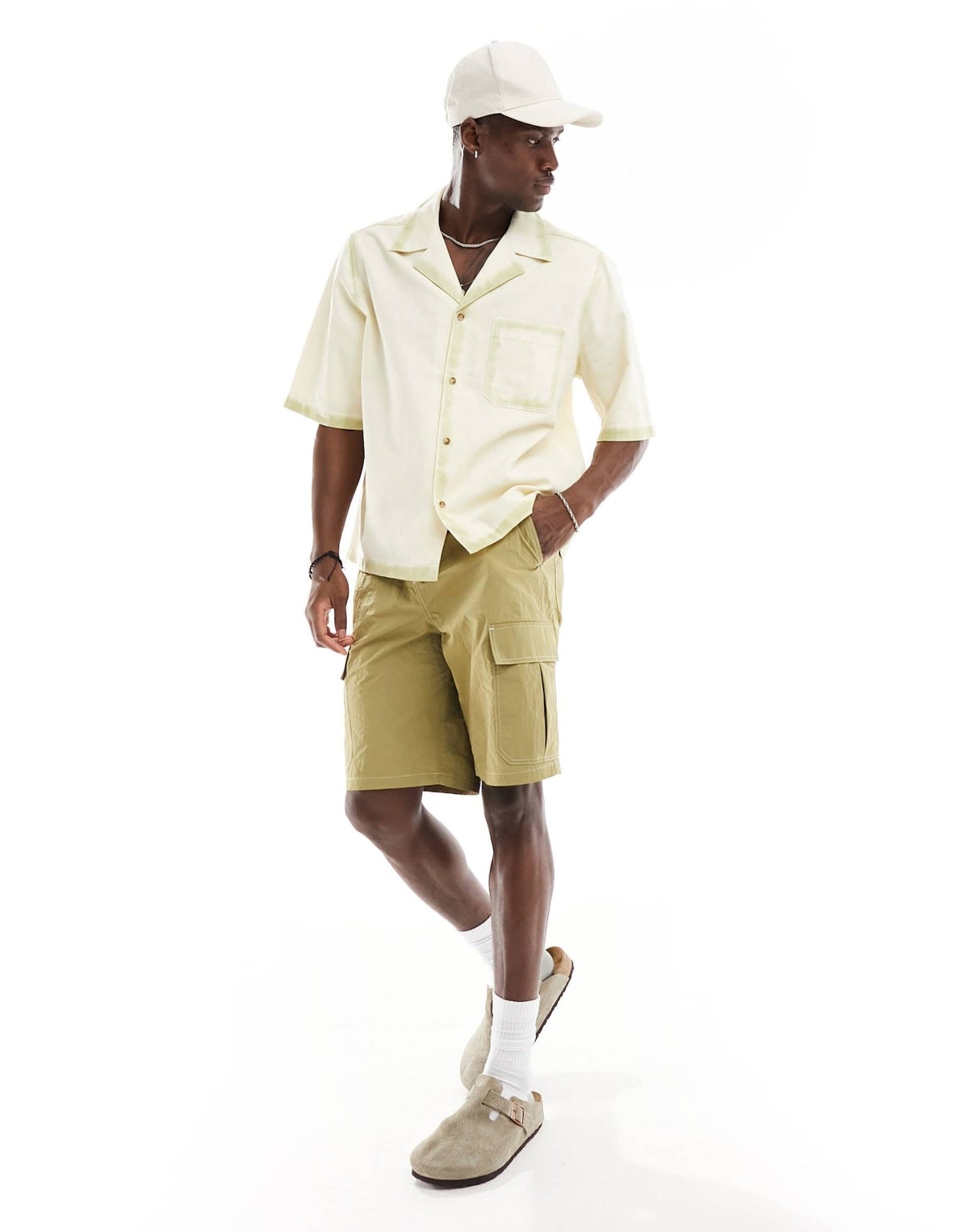 ASOS DESIGN short sleeve boxy relaxed revere denim shirt with in ecru - ASOS Sample Sale EU Store