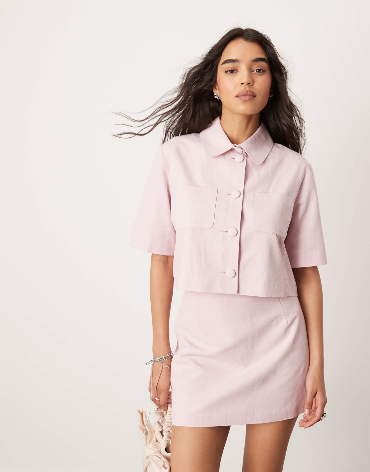 ASOS DESIGN short sleeve crop blazer with linen in pink co - ord - ASOS Sample Sale EU Store