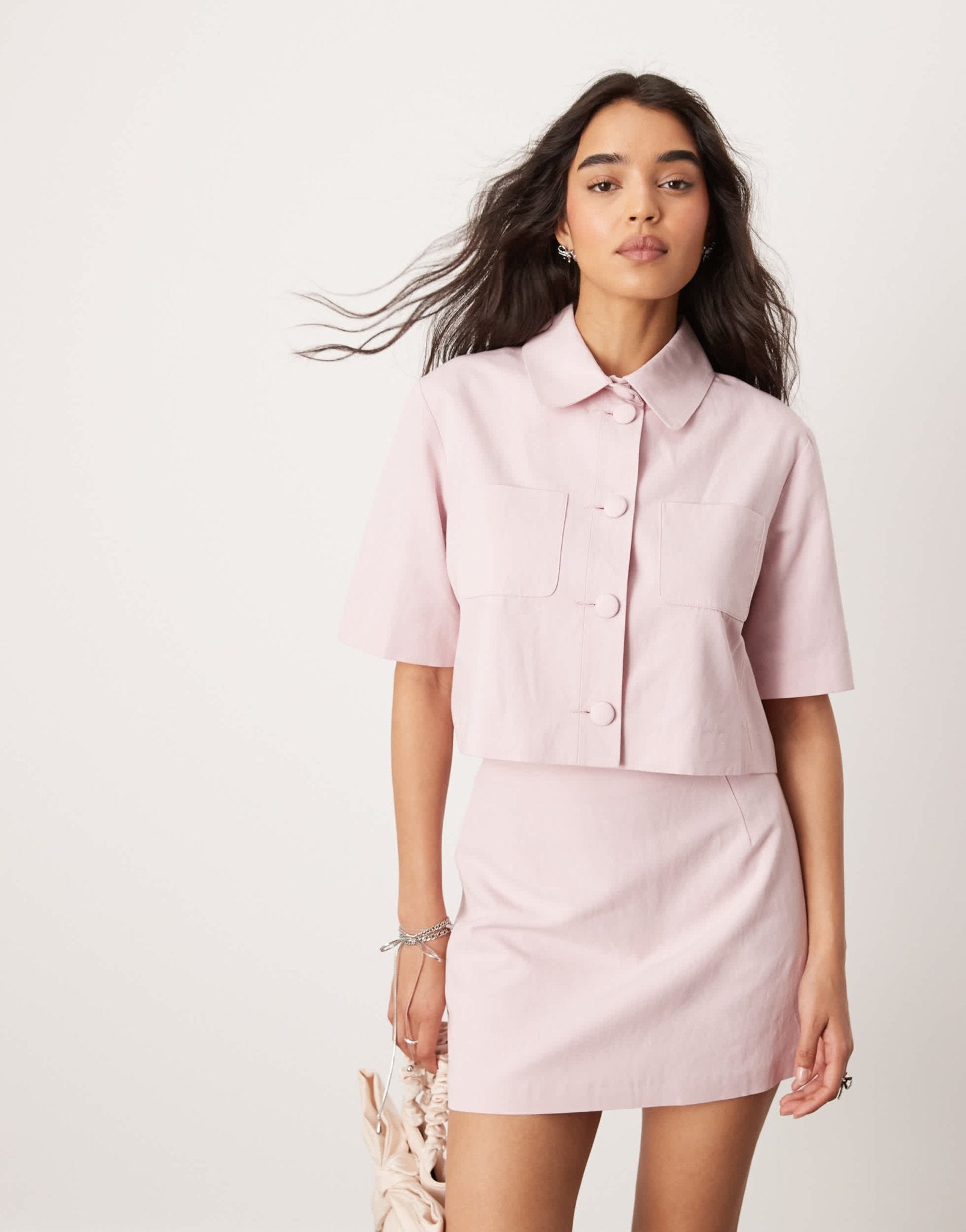 ASOS DESIGN short sleeve crop blazer with linen in pink co - ord - ASOS Sample Sale EU Store