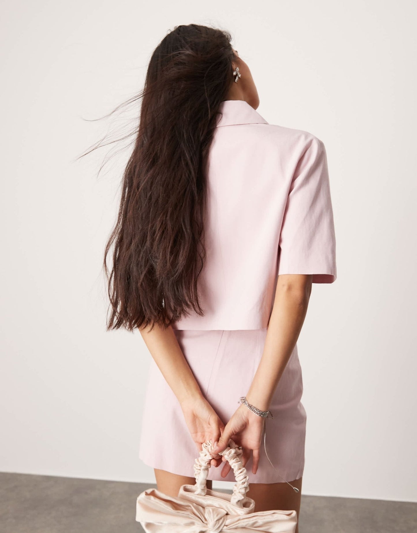 ASOS DESIGN short sleeve crop blazer with linen in pink co - ord - ASOS Sample Sale EU Store