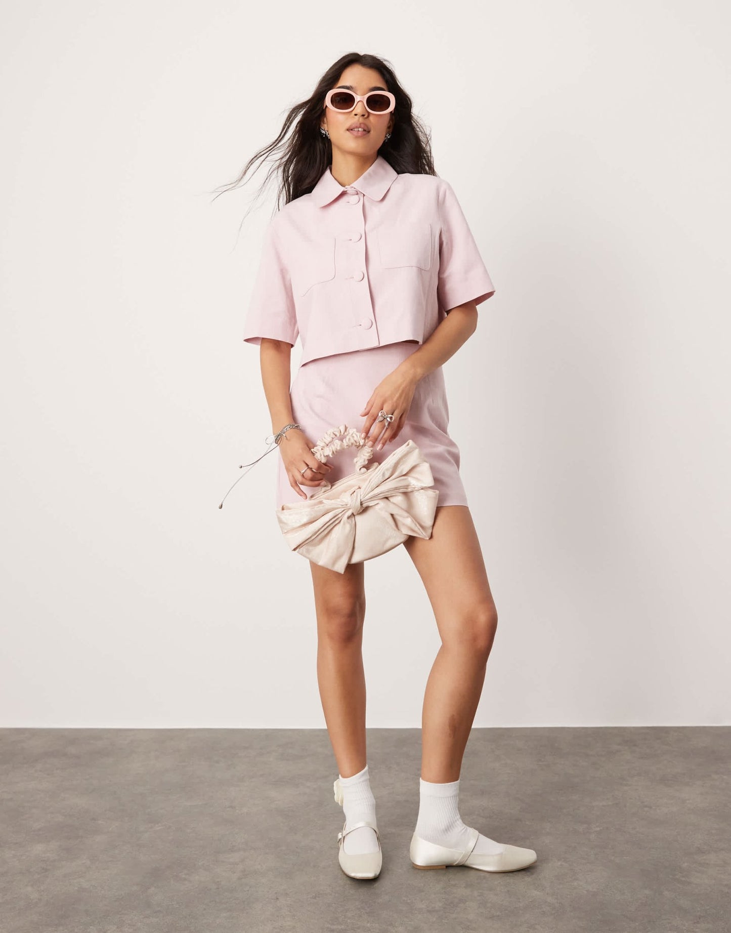 ASOS DESIGN short sleeve crop blazer with linen in pink co - ord - ASOS Sample Sale EU Store