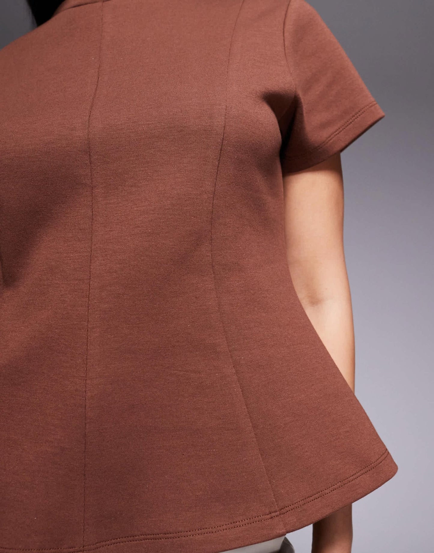 ASOS DESIGN short sleeve interlock t shirt with seaming detail in brown - ASOS Sample Sale EU Store