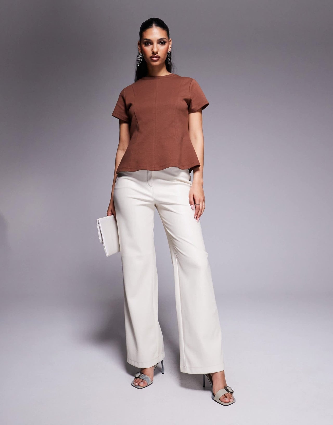 ASOS DESIGN short sleeve interlock t shirt with seaming detail in brown - ASOS Sample Sale EU Store