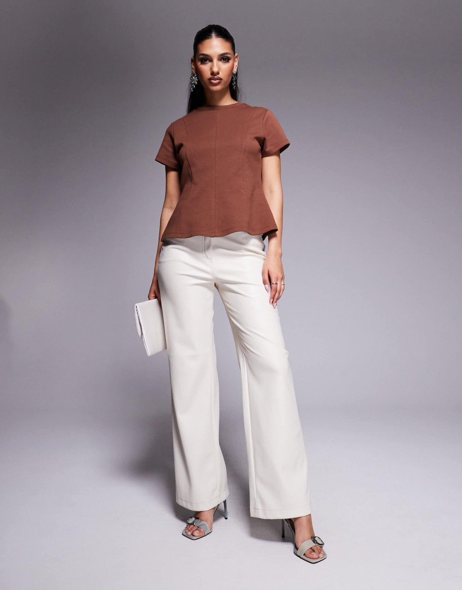 ASOS DESIGN short sleeve interlock t shirt with seaming detail in brown - ASOS Sample Sale EU Store