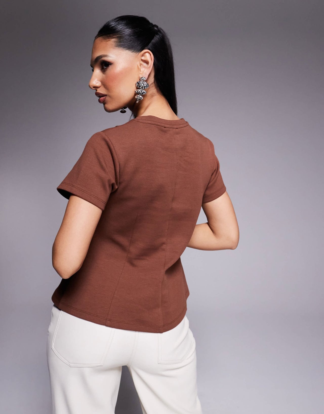 ASOS DESIGN short sleeve interlock t shirt with seaming detail in brown - ASOS Sample Sale EU Store