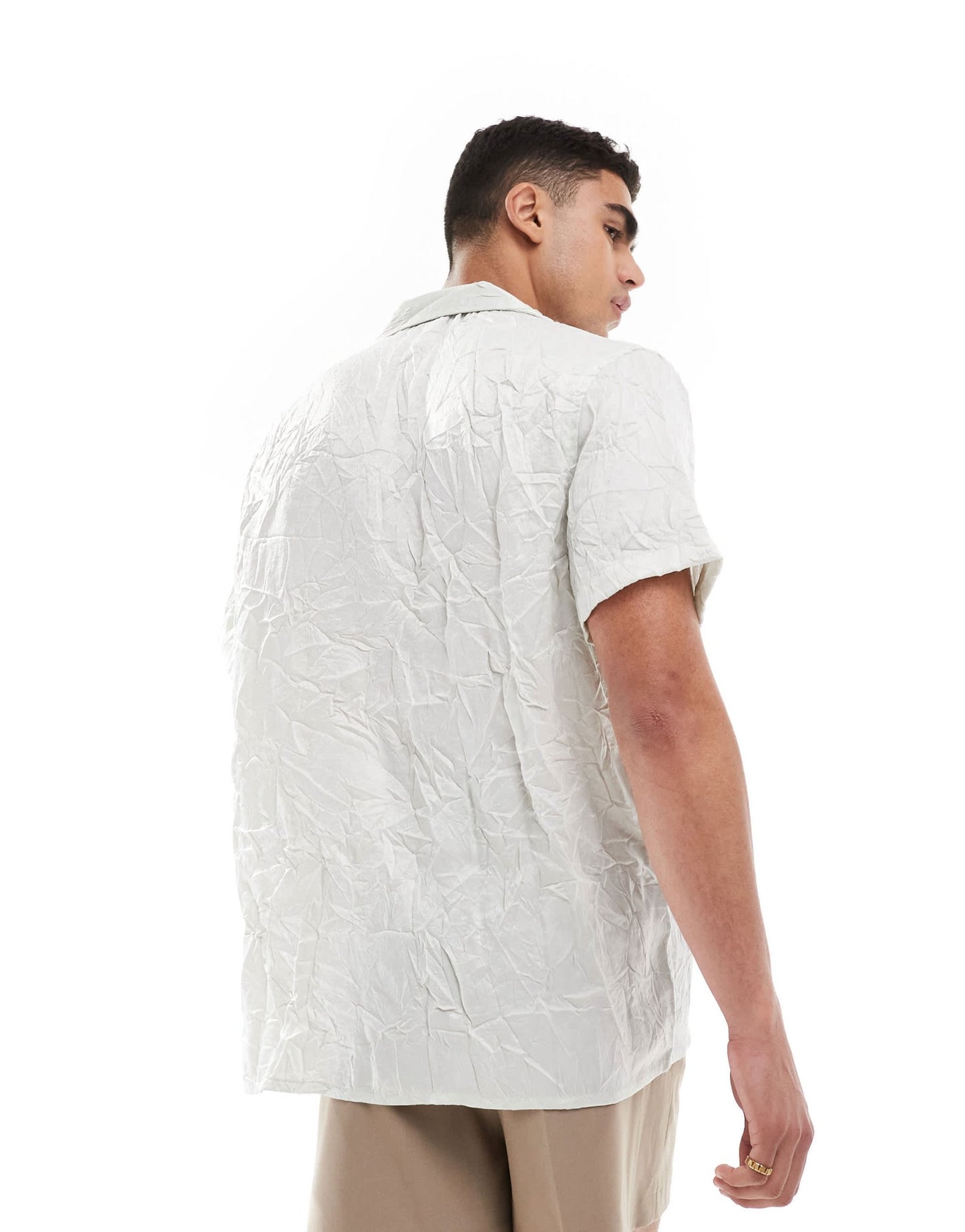 ASOS DESIGN short sleeve relaxed fit deep revere collar satin shirt in grey - ASOS Sample Sale EU Store