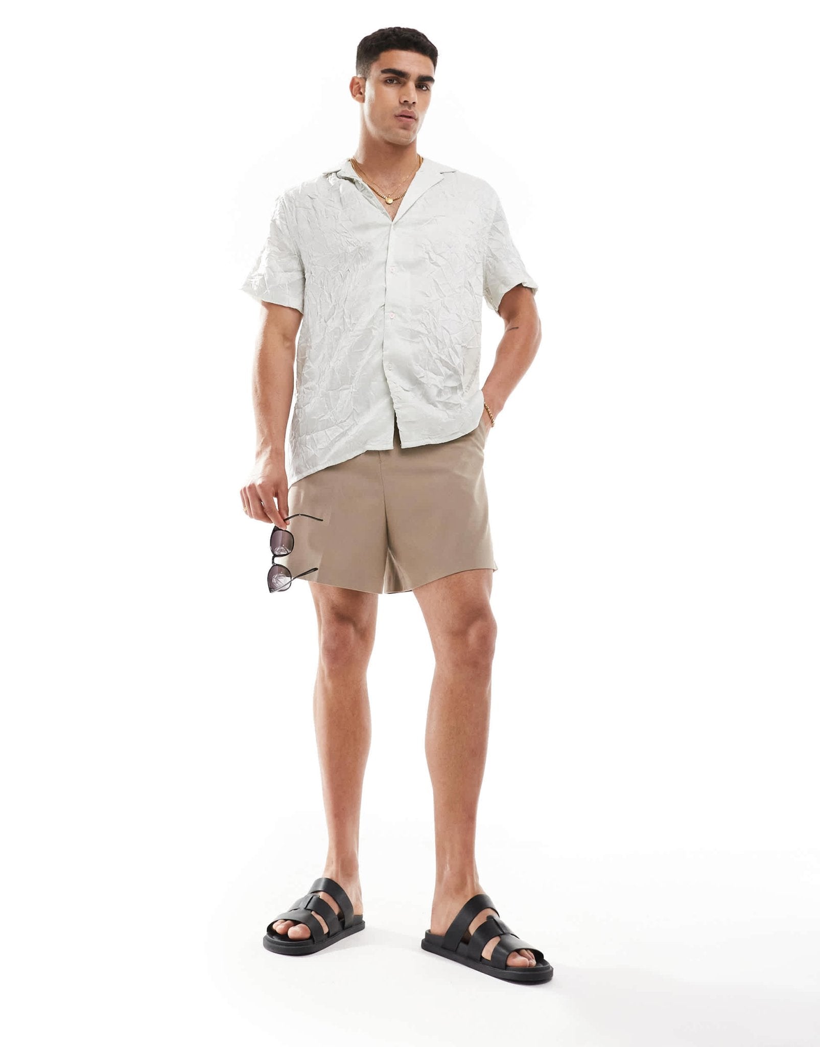 ASOS DESIGN short sleeve relaxed fit deep revere collar satin shirt in grey - ASOS Sample Sale EU Store
