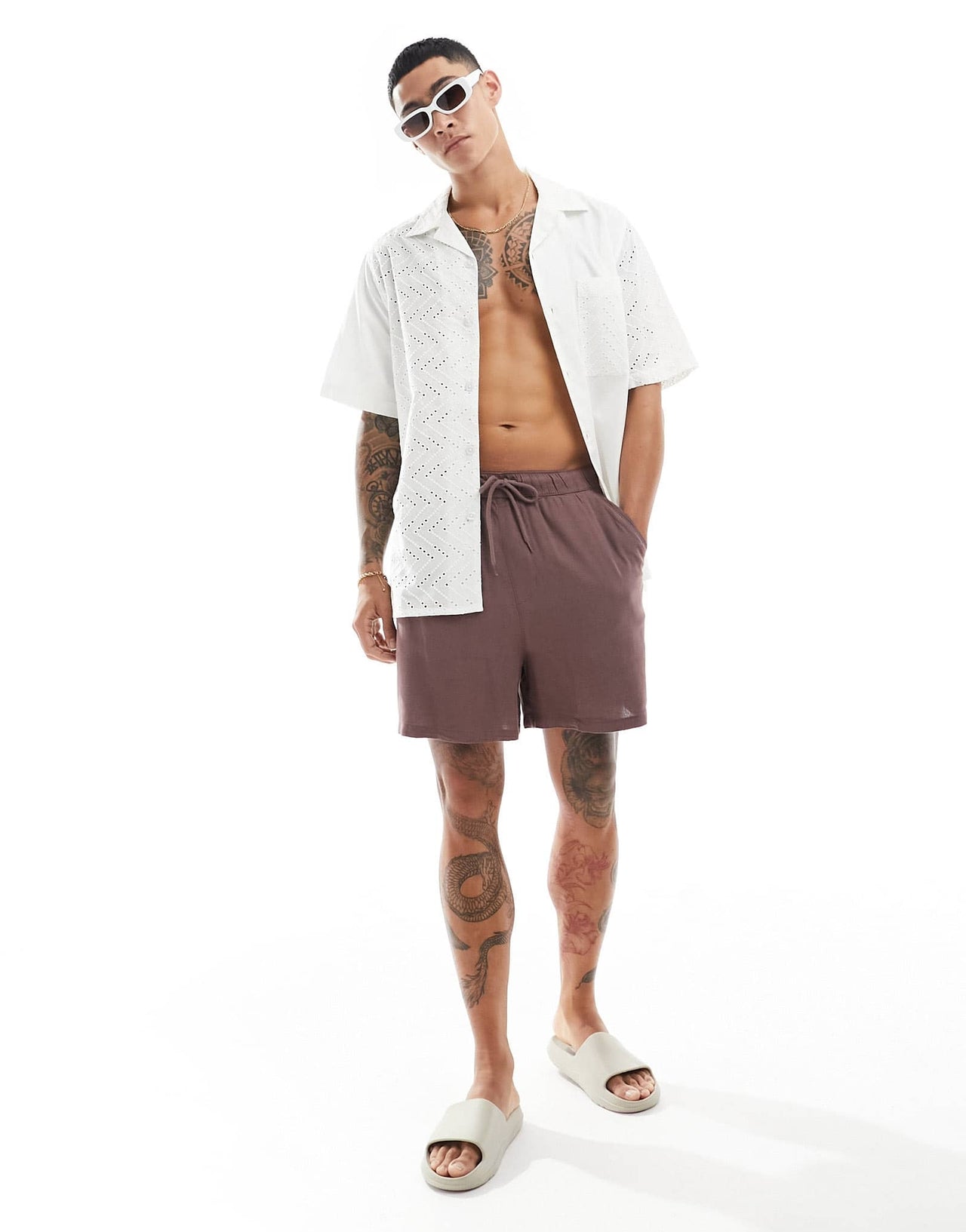 ASOS DESIGN short sleeve relaxed revere broderie shirt in white - ASOS Sample Sale EU Store