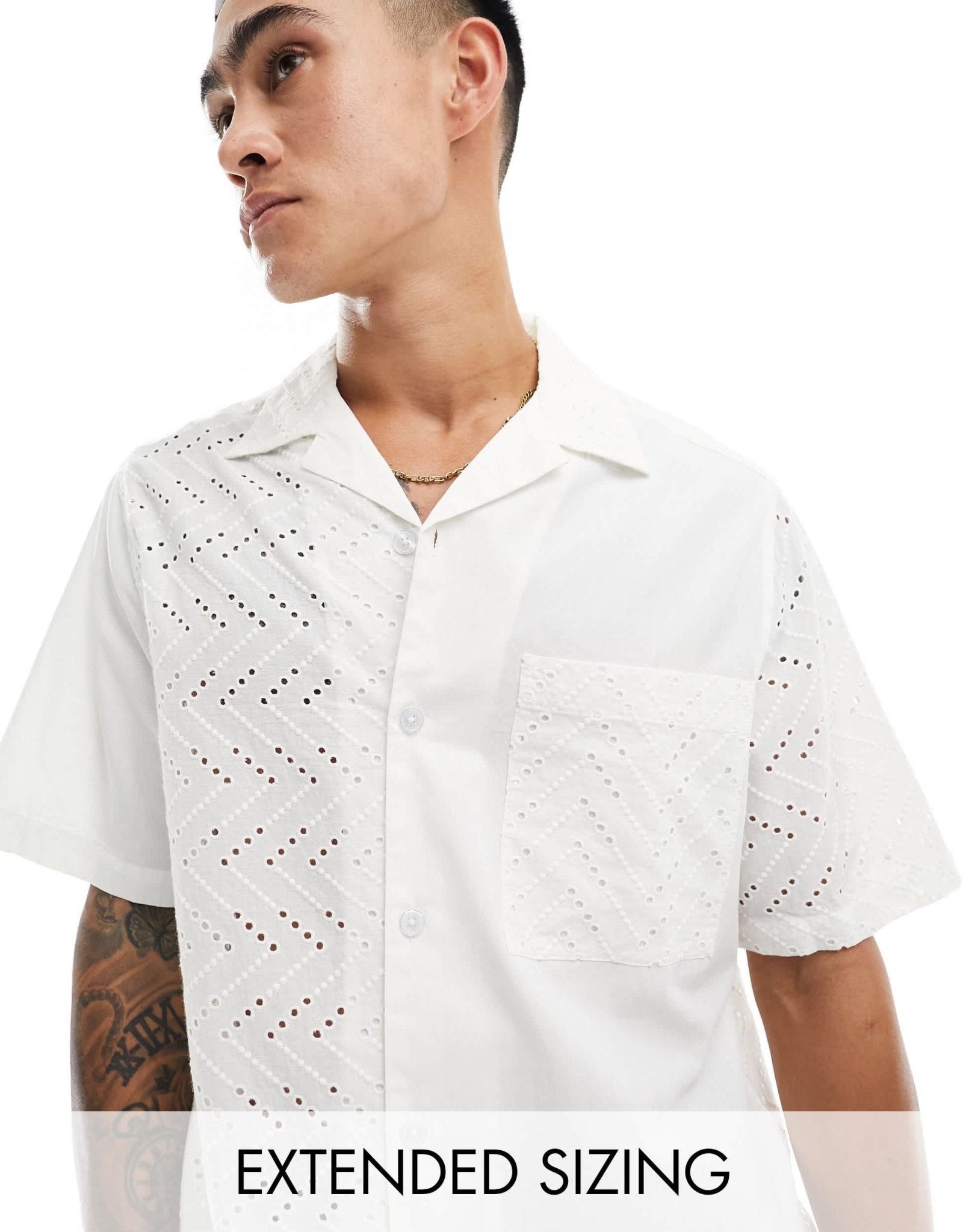 ASOS DESIGN short sleeve relaxed revere broderie shirt in white - ASOS Sample Sale EU Store
