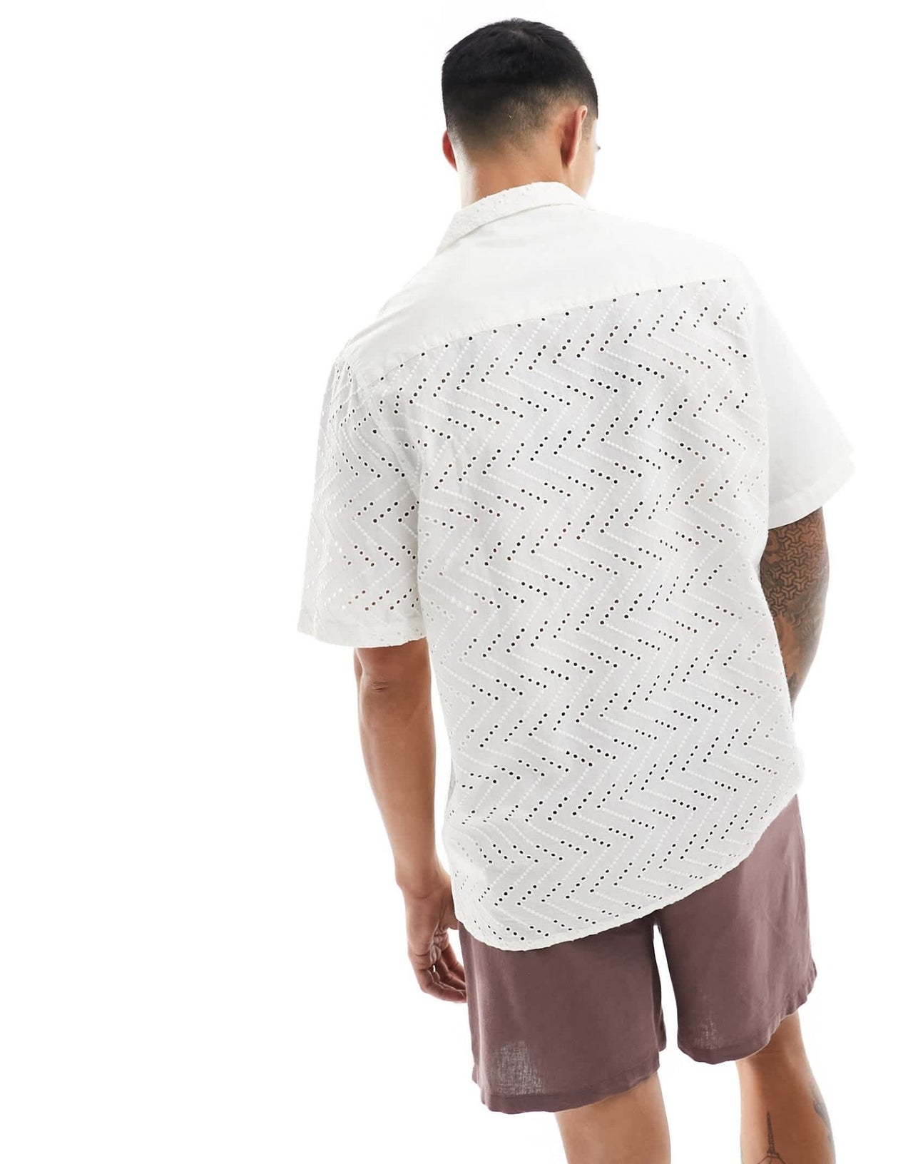 ASOS DESIGN short sleeve relaxed revere broderie shirt in white - ASOS Sample Sale EU Store