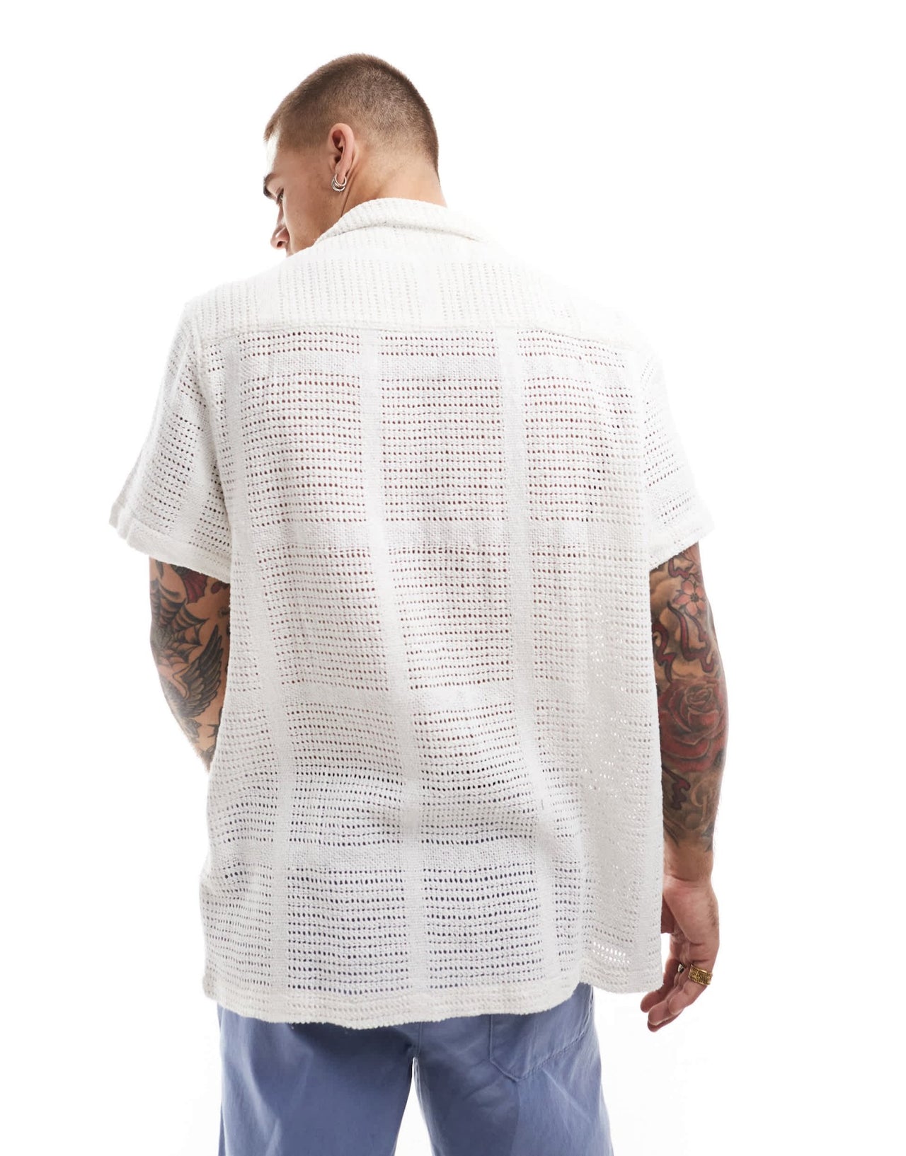 ASOS DESIGN short sleeve relaxed revere crochet shirt in ecru - ASOS Sample Sale EU Store