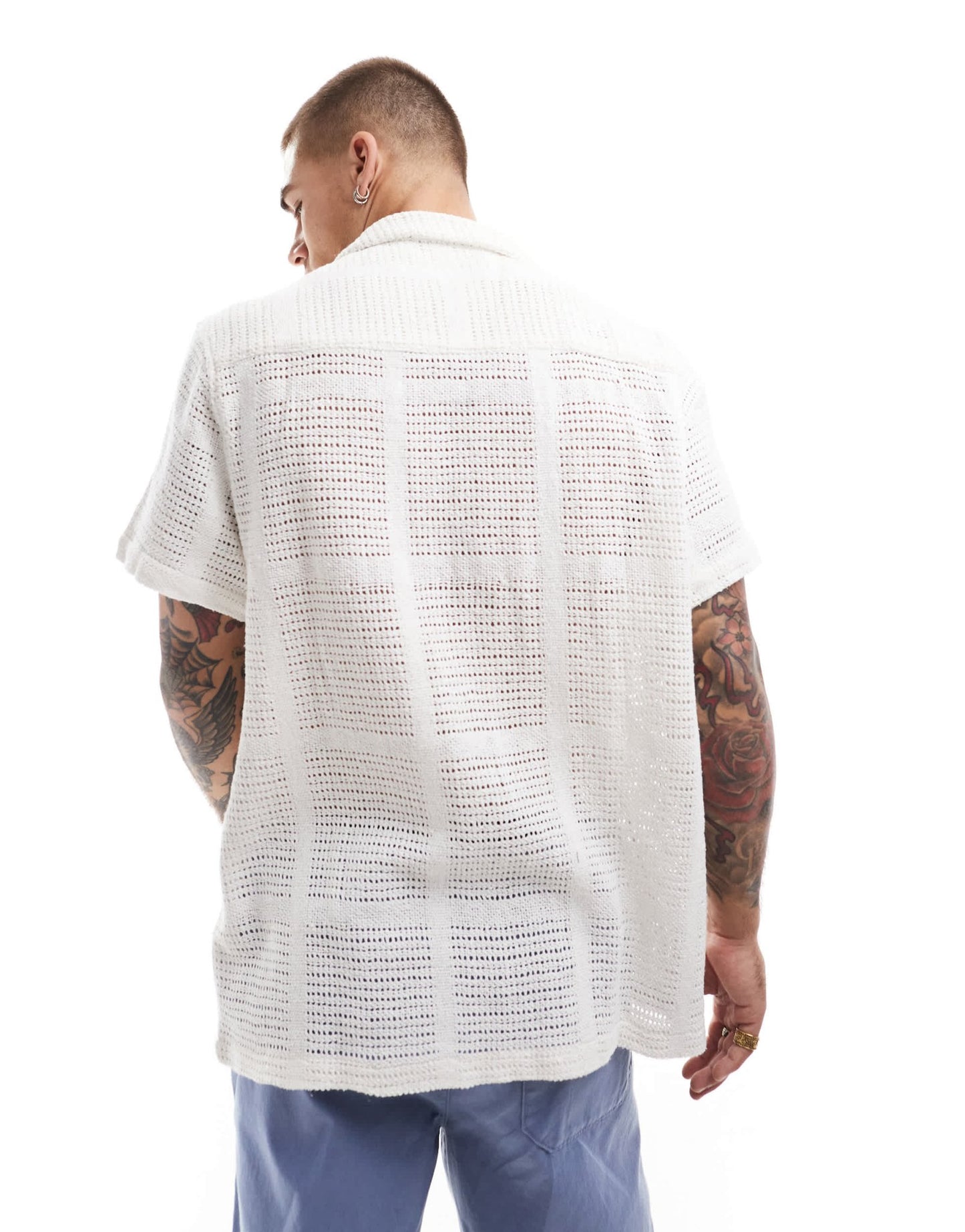 ASOS DESIGN short sleeve relaxed revere crochet shirt in ecru - ASOS Sample Sale EU Store