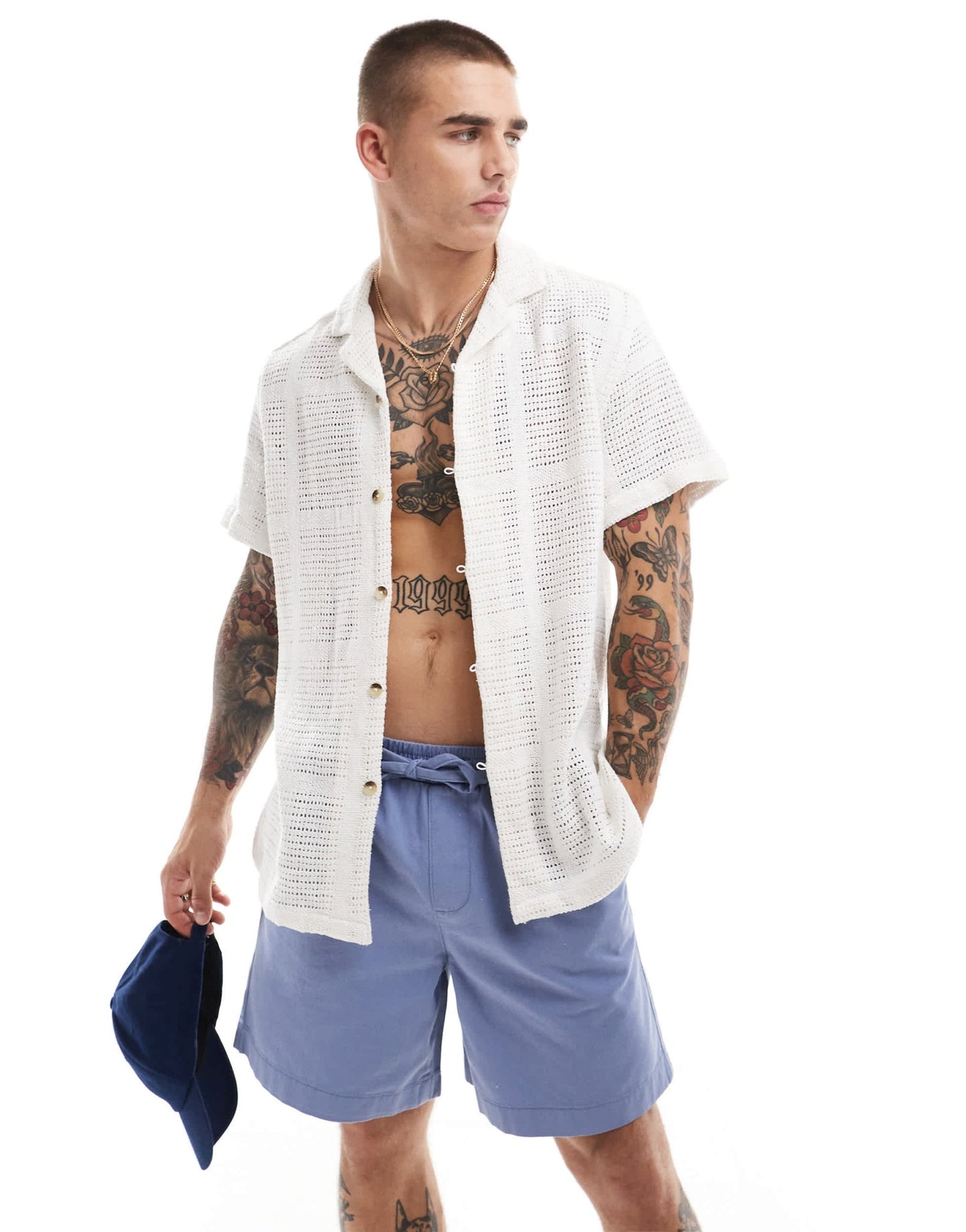 ASOS DESIGN short sleeve relaxed revere crochet shirt in ecru - ASOS Sample Sale EU Store