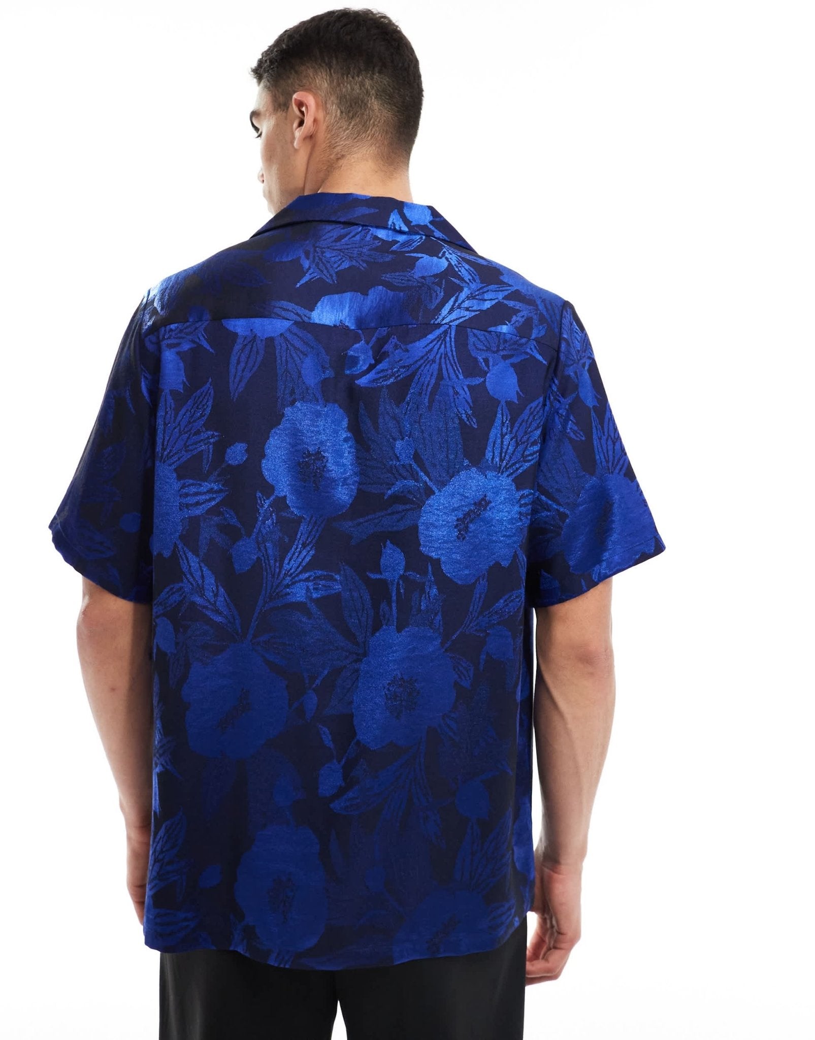 ASOS DESIGN short sleeve relaxed revere shirt in blue floral jacquard - ASOS Sample Sale EU Store