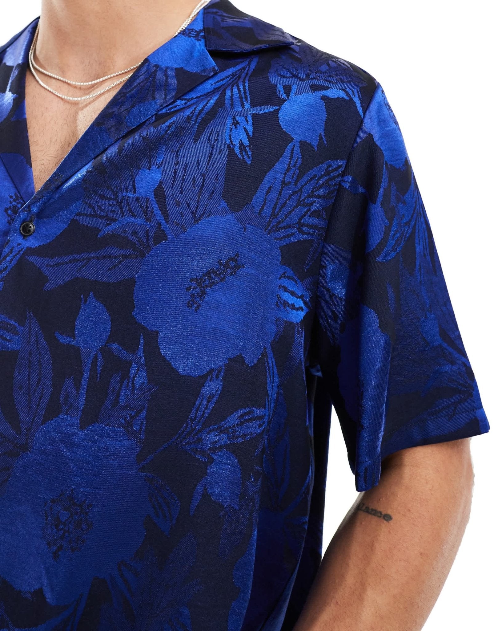 ASOS DESIGN short sleeve relaxed revere shirt in blue floral jacquard - ASOS Sample Sale EU Store