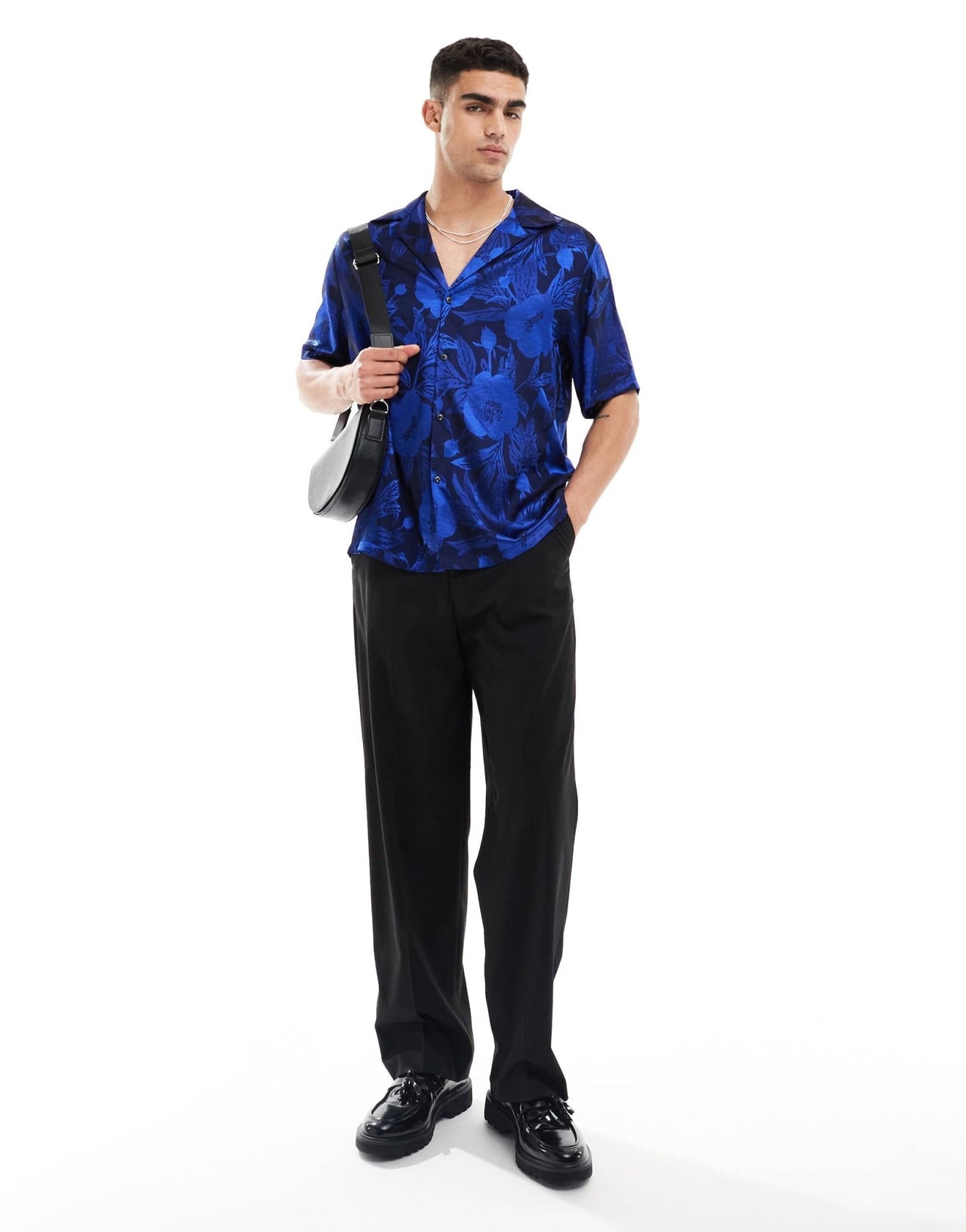 ASOS DESIGN short sleeve relaxed revere shirt in blue floral jacquard - ASOS Sample Sale EU Store