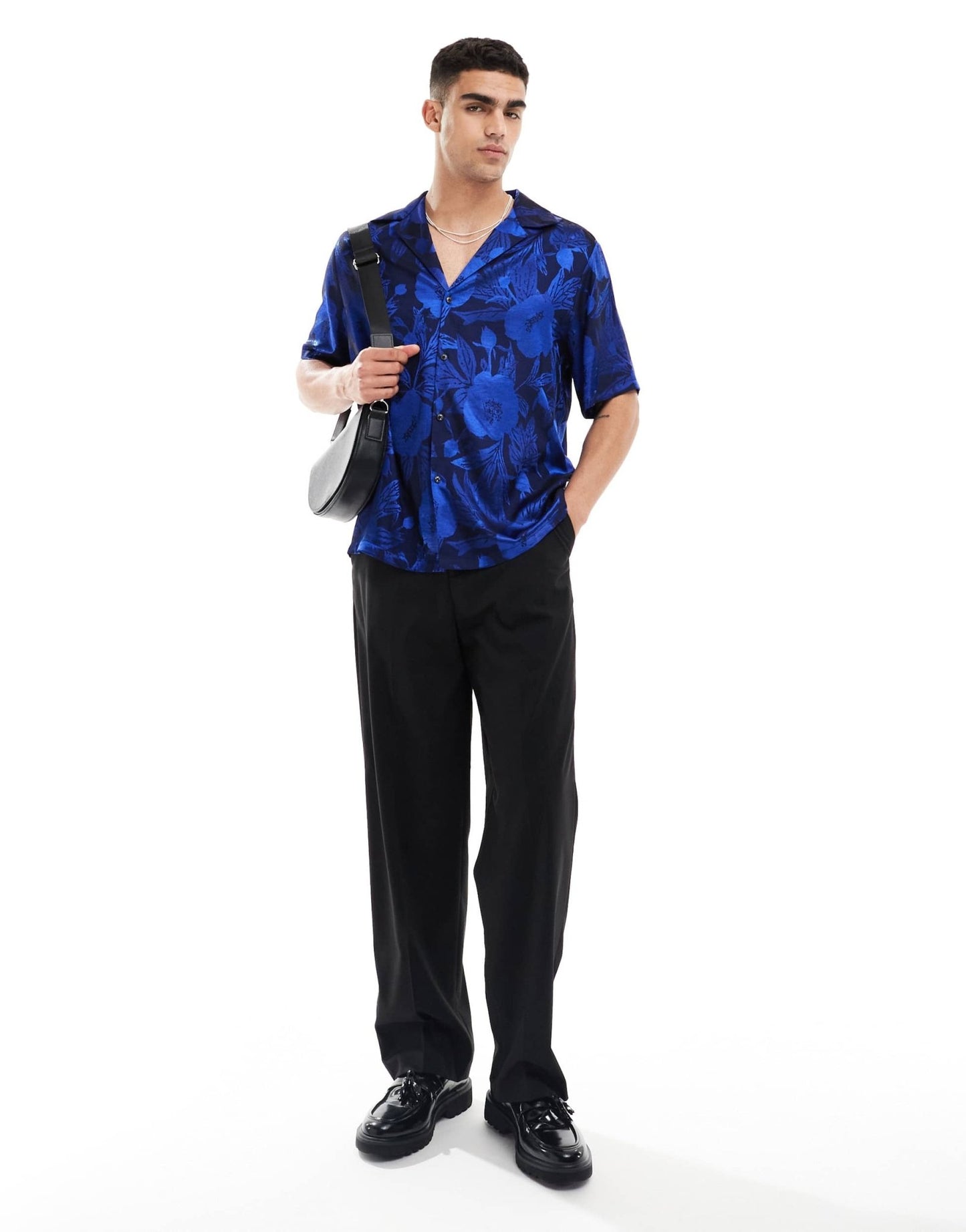 ASOS DESIGN short sleeve relaxed revere shirt in blue floral jacquard - ASOS Sample Sale EU Store