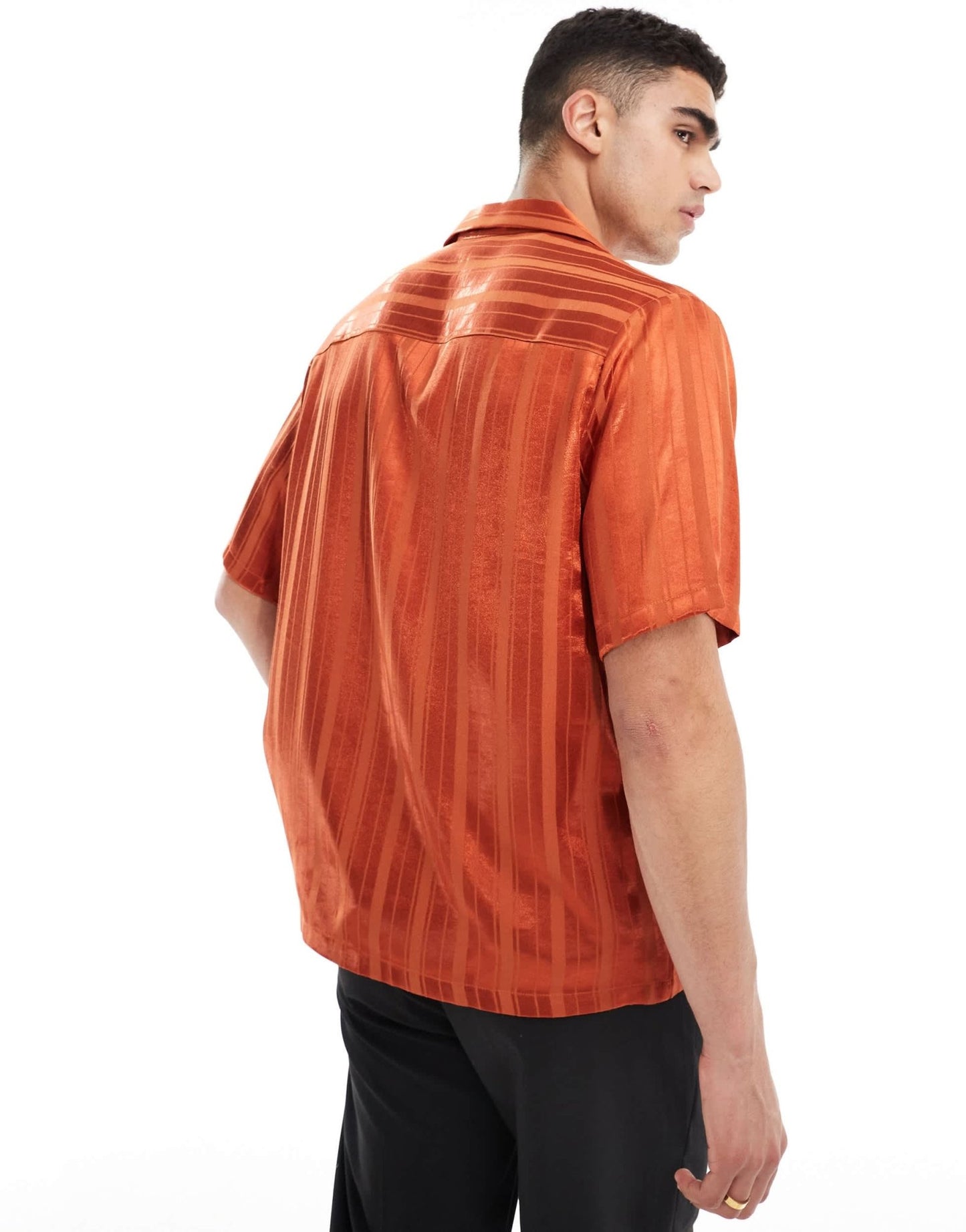 ASOS DESIGN short sleeve relaxed shirt in orange jacquard - ASOS Sample Sale EU Store