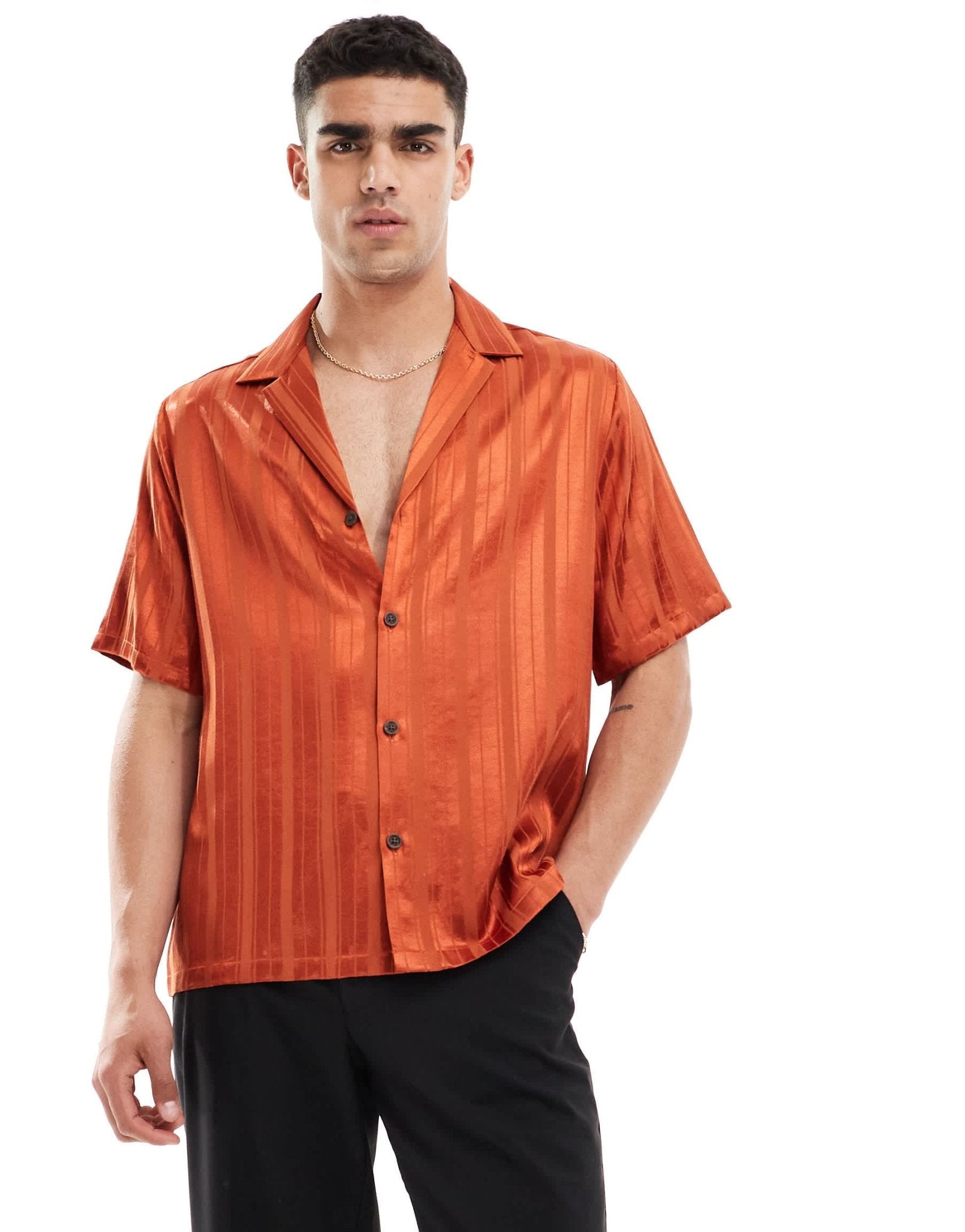ASOS DESIGN short sleeve relaxed shirt in orange jacquard - ASOS Sample Sale EU Store