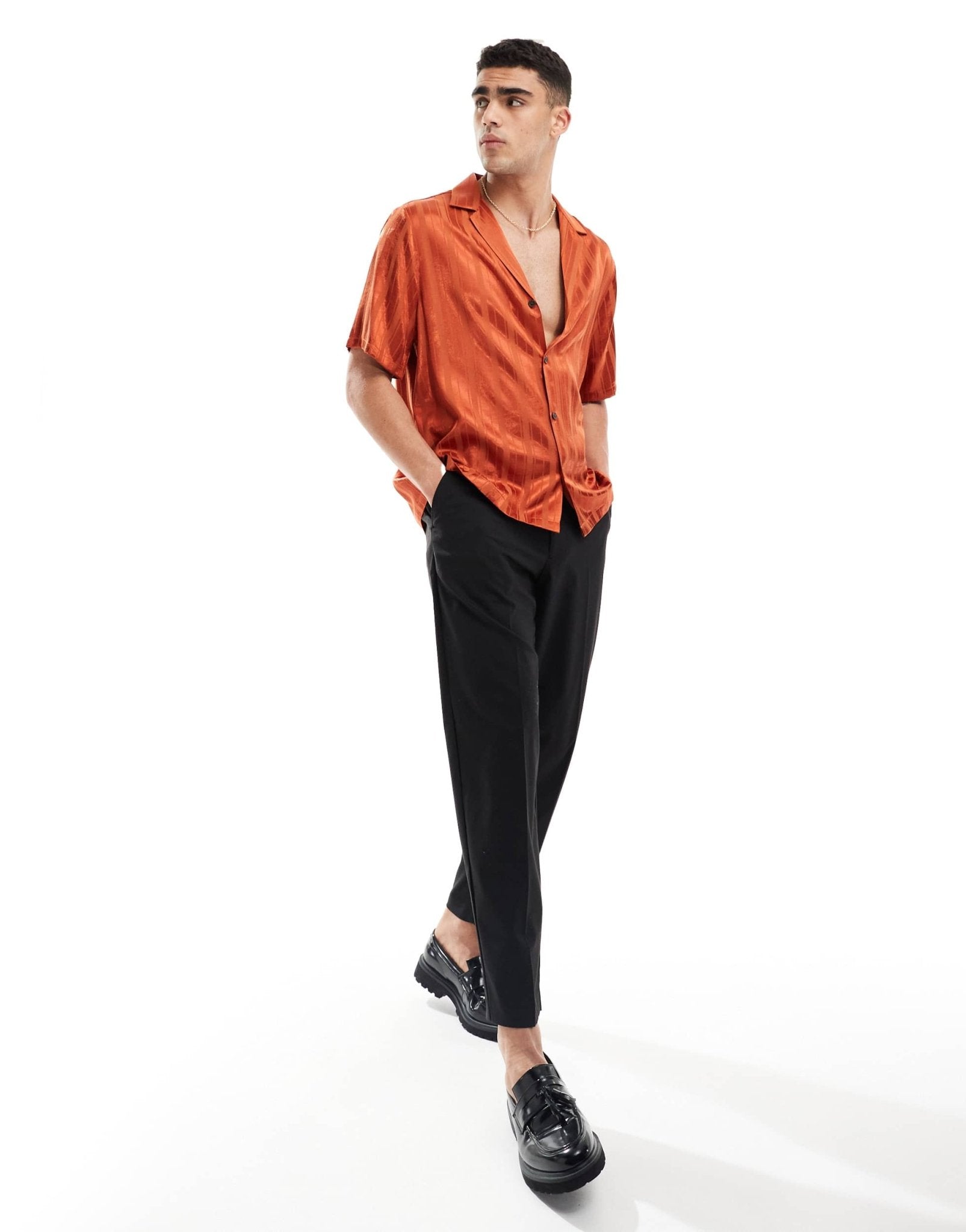 ASOS DESIGN short sleeve relaxed shirt in orange jacquard - ASOS Sample Sale EU Store
