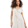 ASOS DESIGN short sleeve romper playsuit with bead detailing in beige