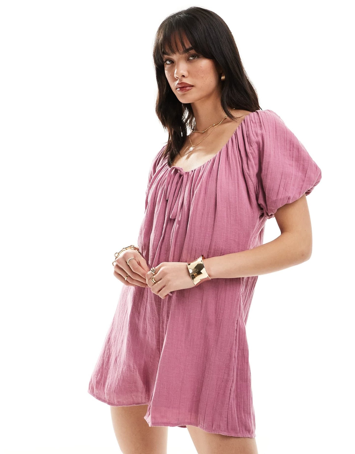 ASOS DESIGN short sleeve romper playsuit with bead detailing in mauve - ASOS Sample Sale EU Store