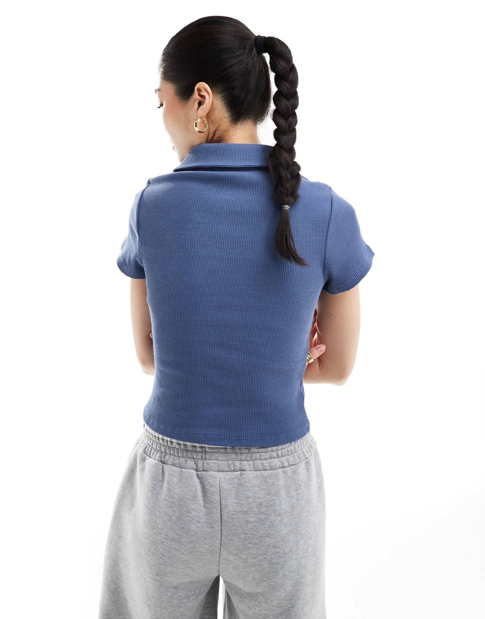 ASOS DESIGN short sleeve waffle fitted polo top in blue - ASOS Sample Sale EU Store
