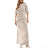 Robe midaxi ASOS DESIGN à manches courtes avec détail torsadé en rayures crème et marron