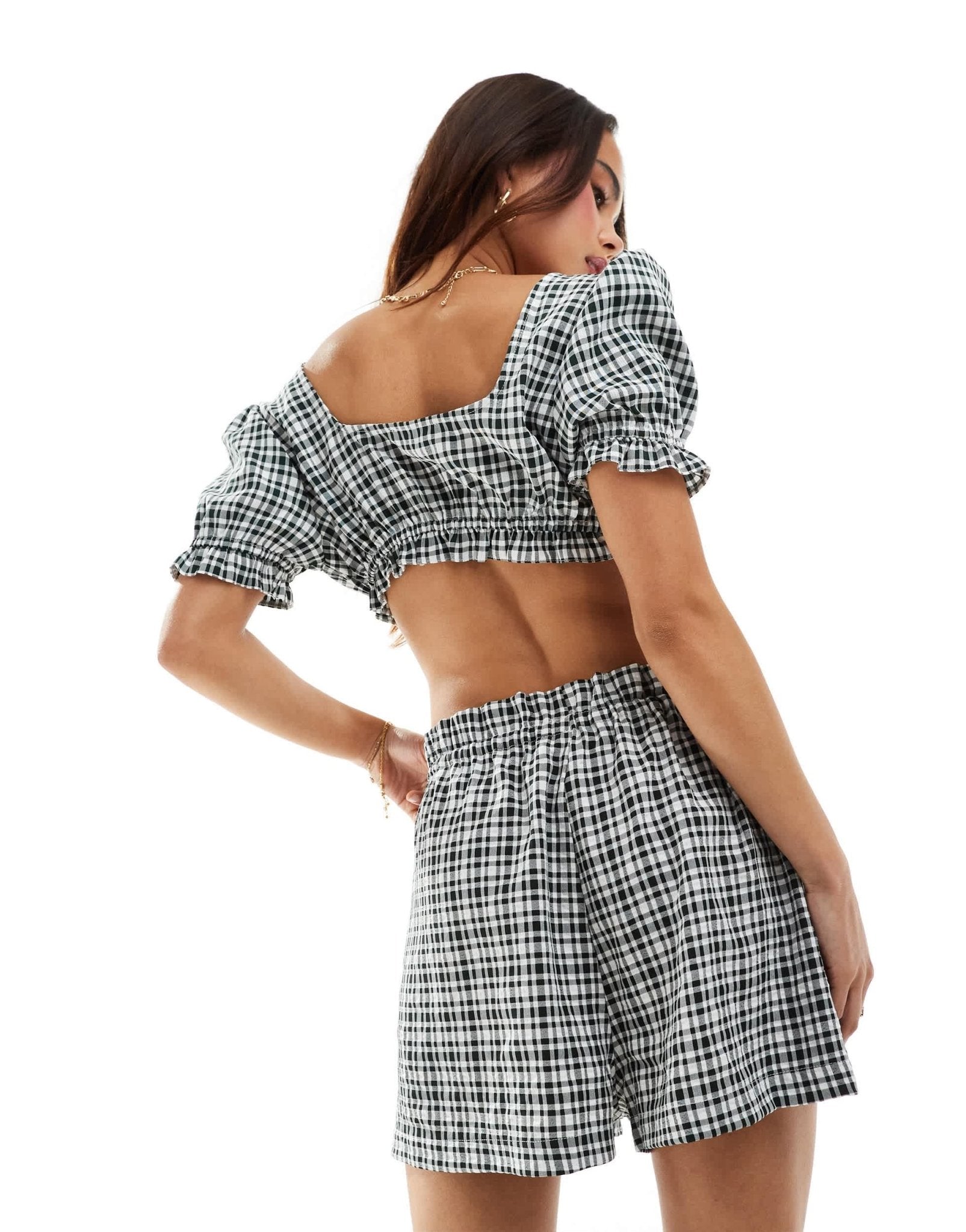 ASOS DESIGN short with ruffle detail in mono gingham co - ord - ASOS Sample Sale EU Store