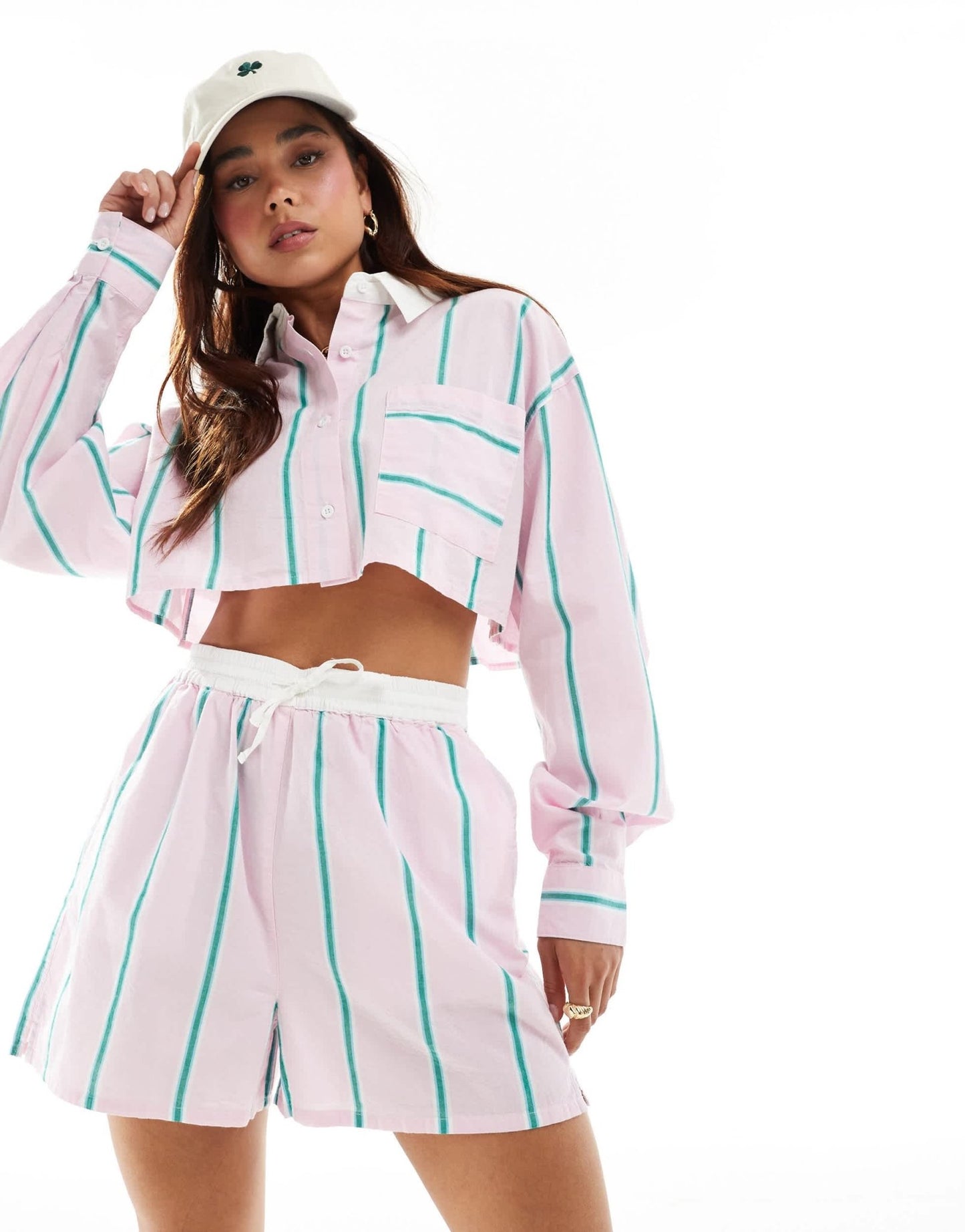 ASOS DESIGN shorts with contrast waist in pink stripe co - ord - ASOS Sample Sale EU Store