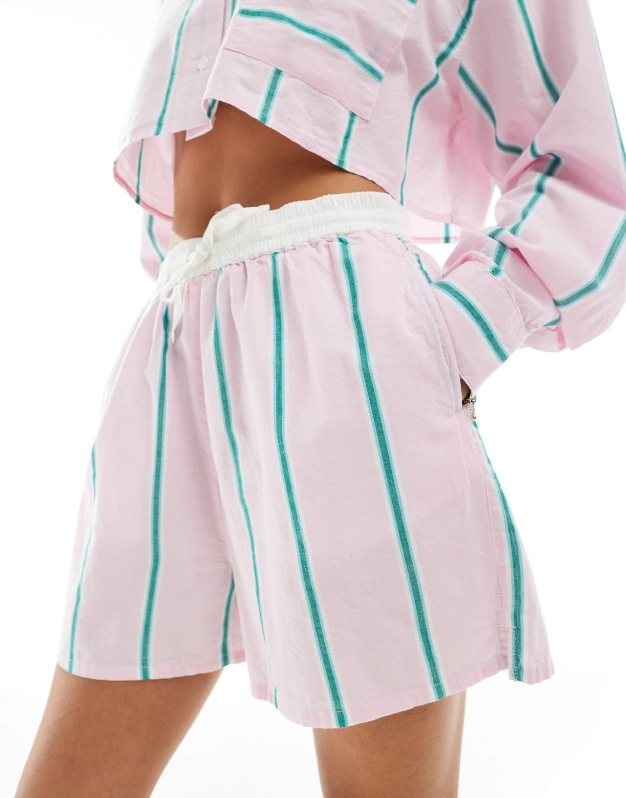 ASOS DESIGN shorts with contrast waist in pink stripe co - ord - ASOS Sample Sale EU Store