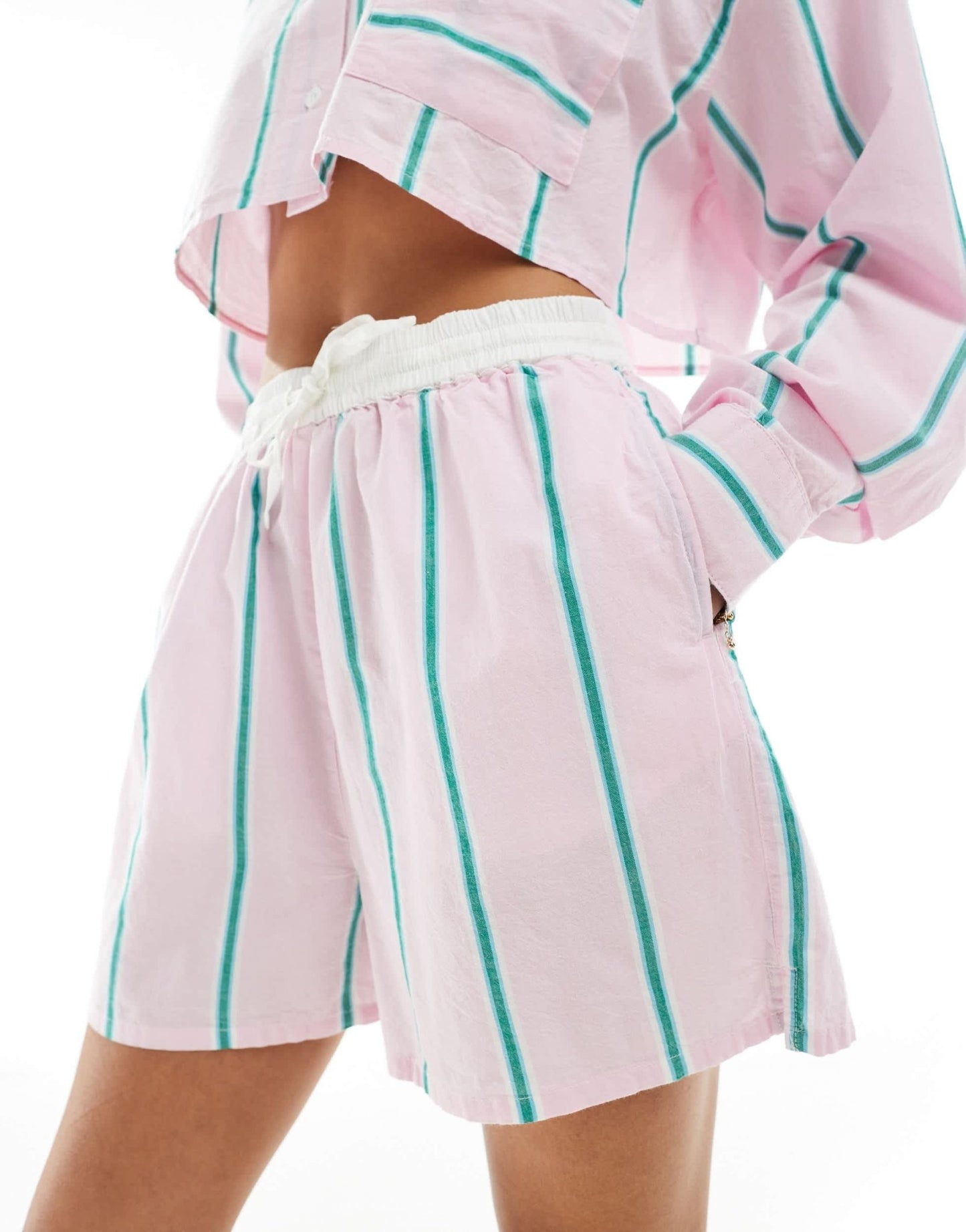 ASOS DESIGN shorts with contrast waist in pink stripe co - ord - ASOS Sample Sale EU Store