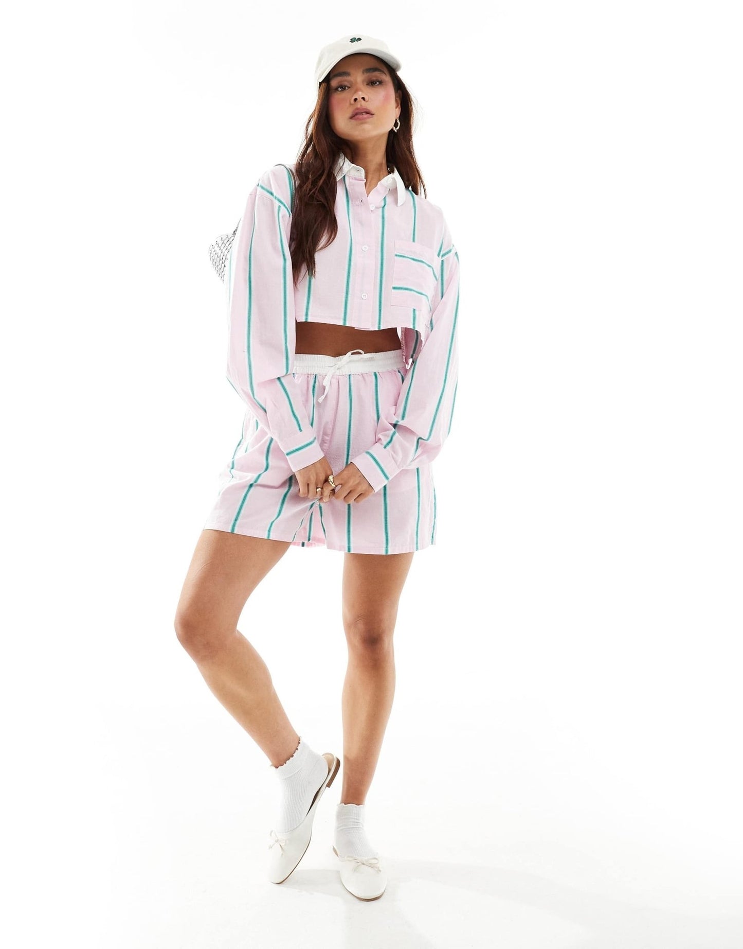 ASOS DESIGN shorts with contrast waist in pink stripe co - ord - ASOS Sample Sale EU Store