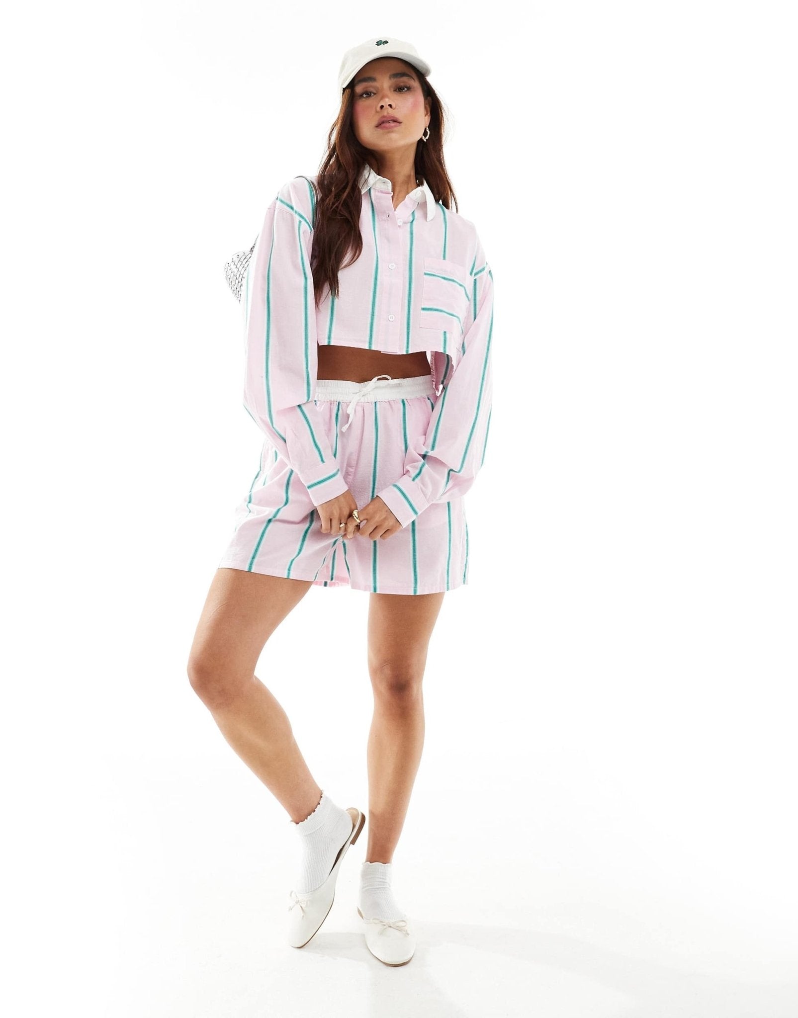 ASOS DESIGN shorts with contrast waist in pink stripe co - ord - ASOS Sample Sale EU Store